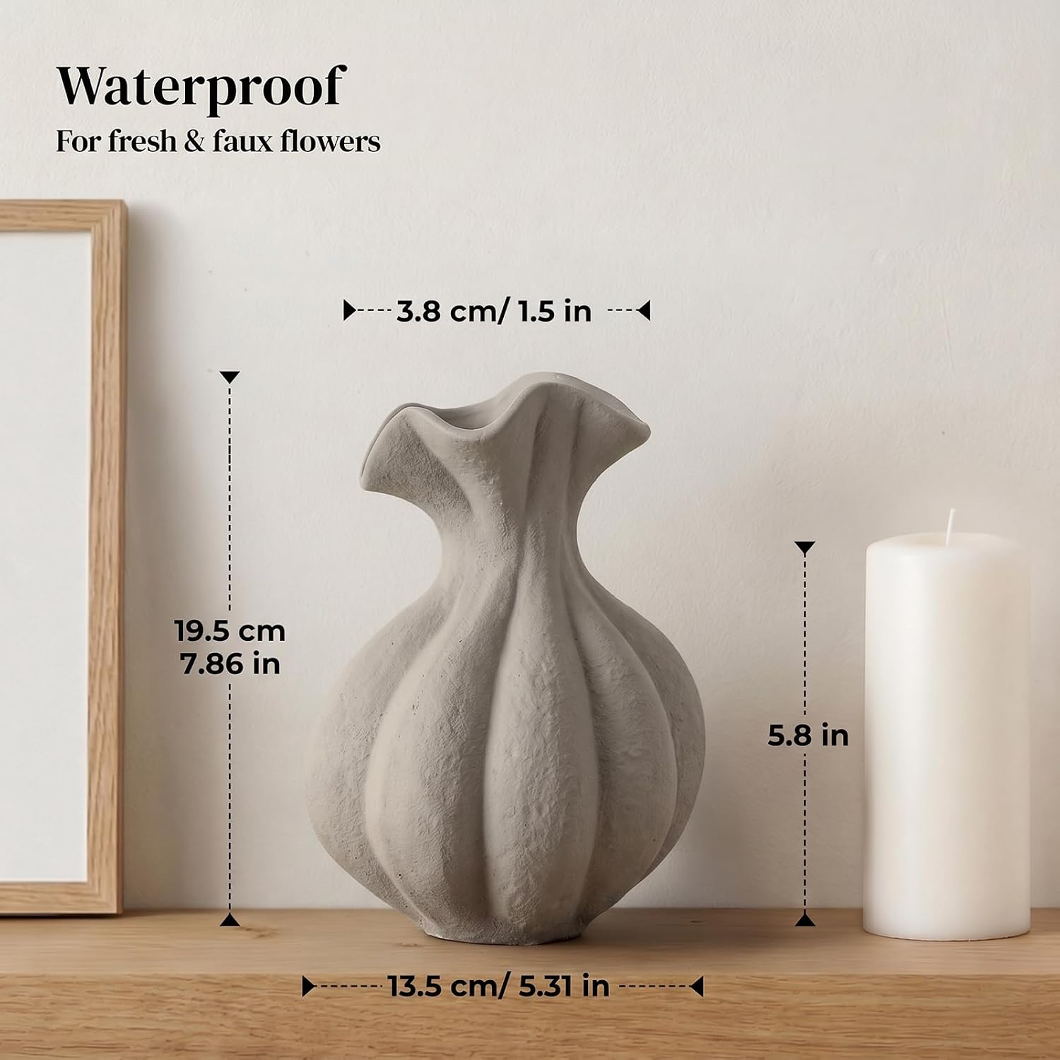 Small Farmhouse Flower Vase for Pampas Grass / Gray / 7.7 INCH