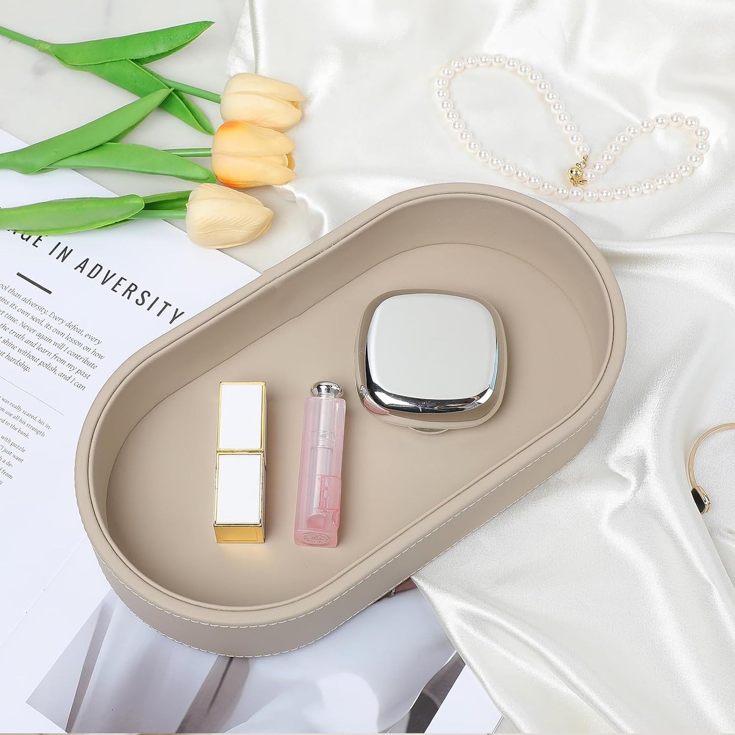 Oval Desk Valet Tray / Beige