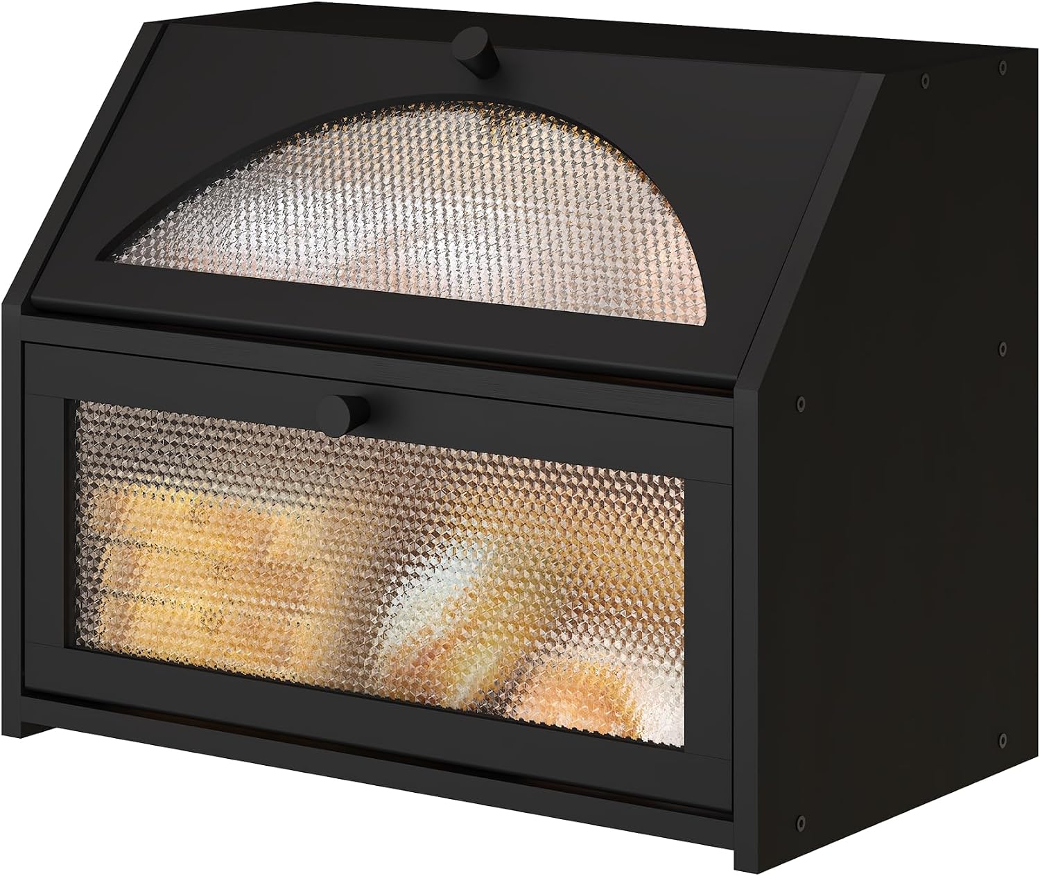 Bread Box, Bamboo Wood Bread Box for Kitchen Counter, Double-layer Bread Storage Bin, Acrylic glass with Diamond
