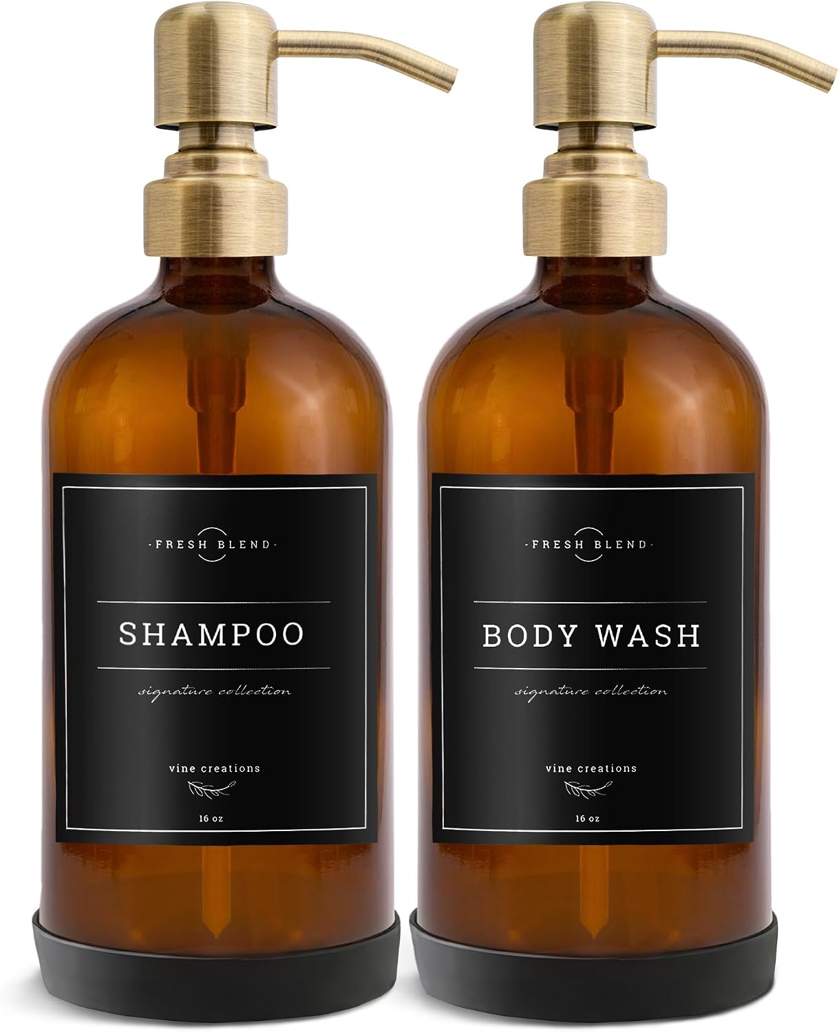 Vine Creations Amber Glass Soap Dispenser, 2 Pack Kitchen Soap Dispenser Set with Stainless Steel Pump, 16 oz Dish Soap
