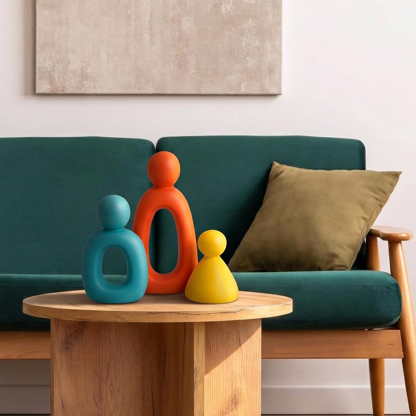 Mid Century Modern Decor Abstract Family of 3 Figurines / Medieval Color / Set of 3