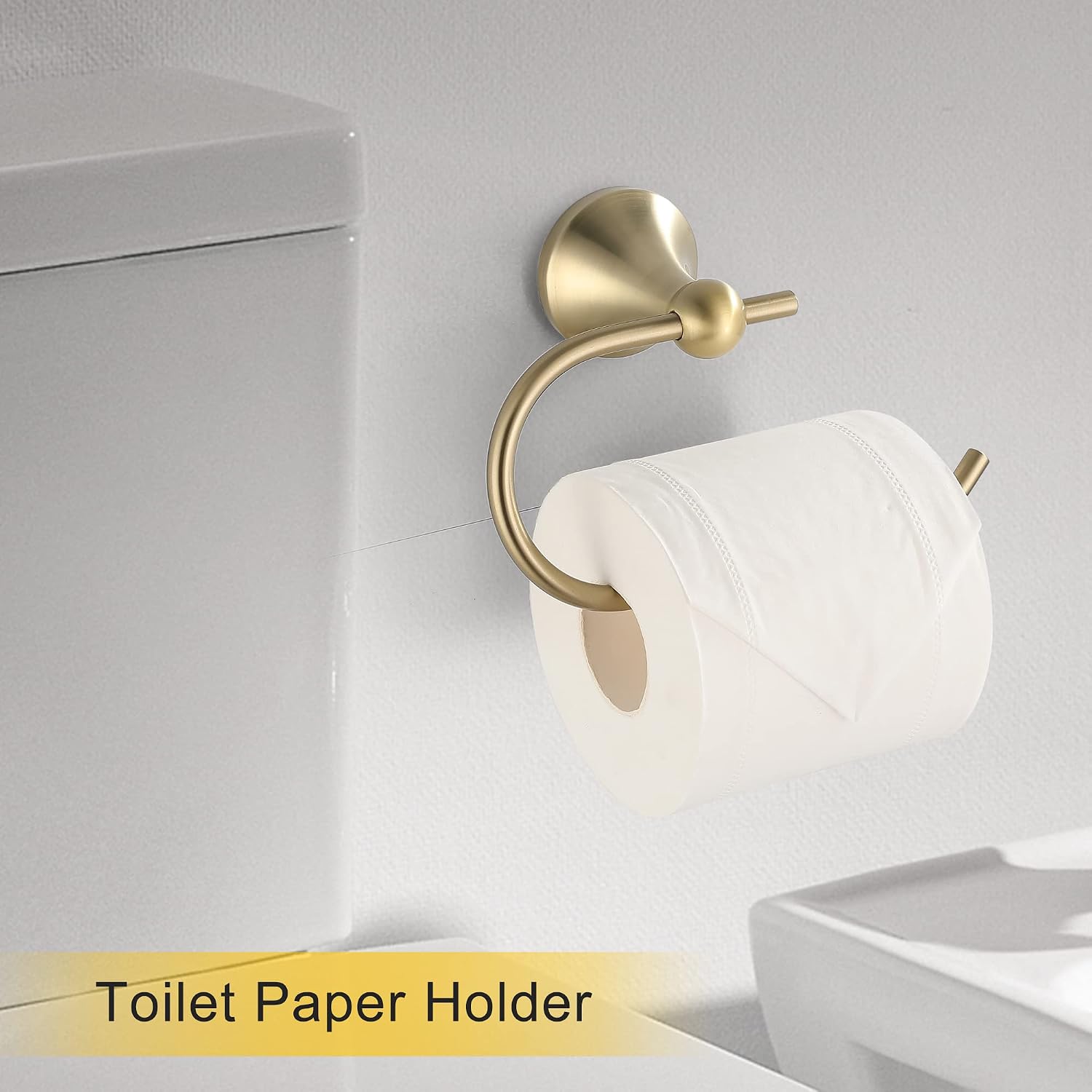 4 Piece Gold Bathroom Hardware Set - Brushed Gold Bathroom Accessories, 23.6 Inch Towel Bar | Towel Hook | Toilet Paper