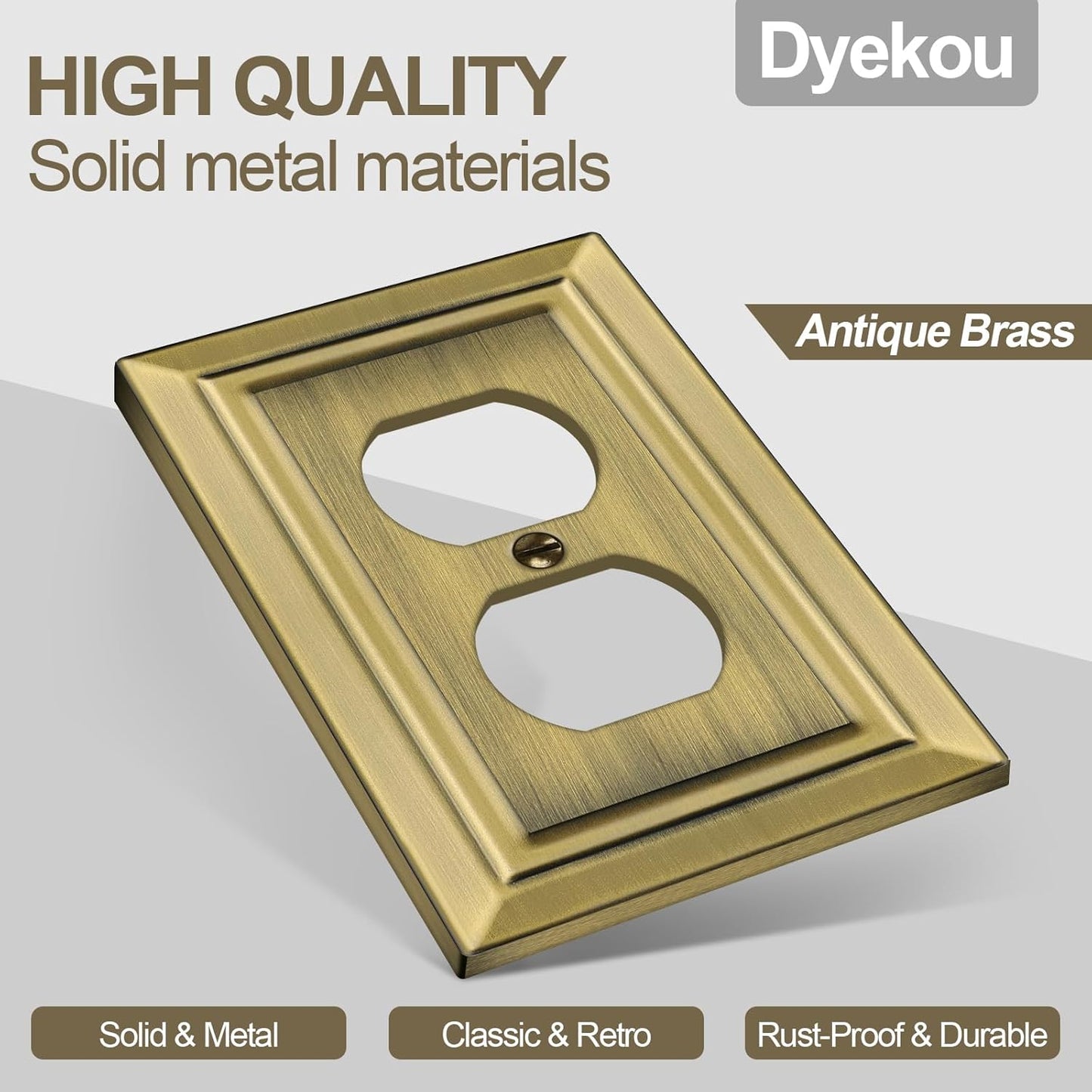 Metal Wall Plate for Electrical Outlets, Outlet Covers Wall Plate, 6 Pack | Decorative Antique Brass Switch Plates