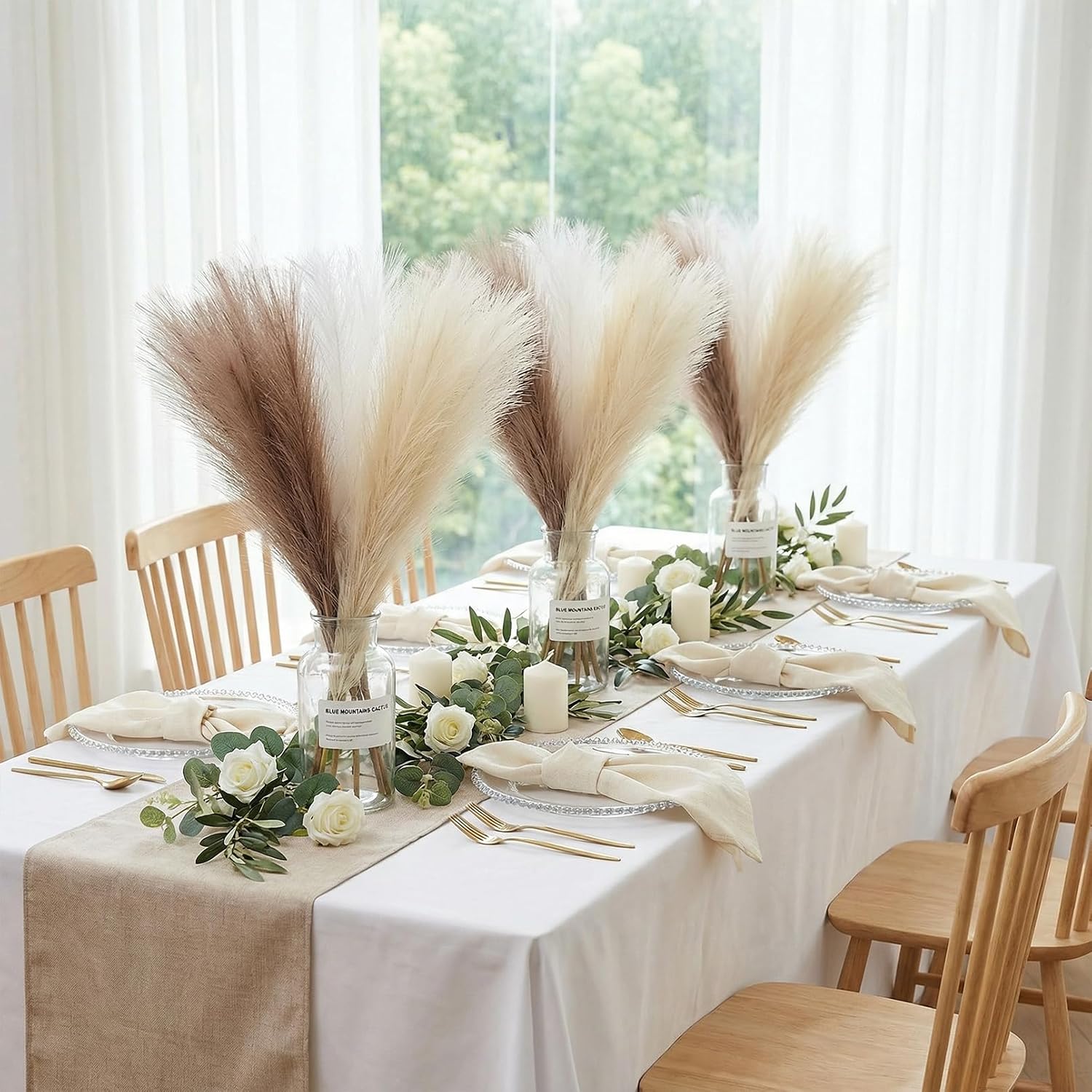 5 Branches / Milk White + Brown + Beige / 17.3 Inch