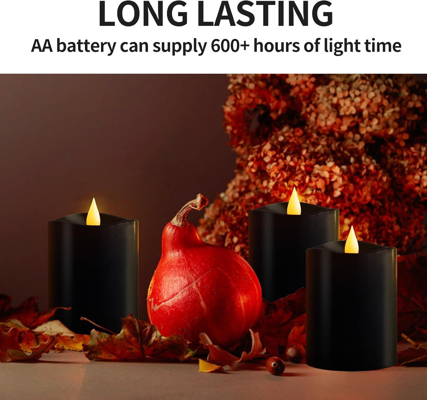 3x4 Flickering Flameless Candles Set of 3, 2AA Battery Life 600 Hours Battery Candles Flickering with Timer,4 inch