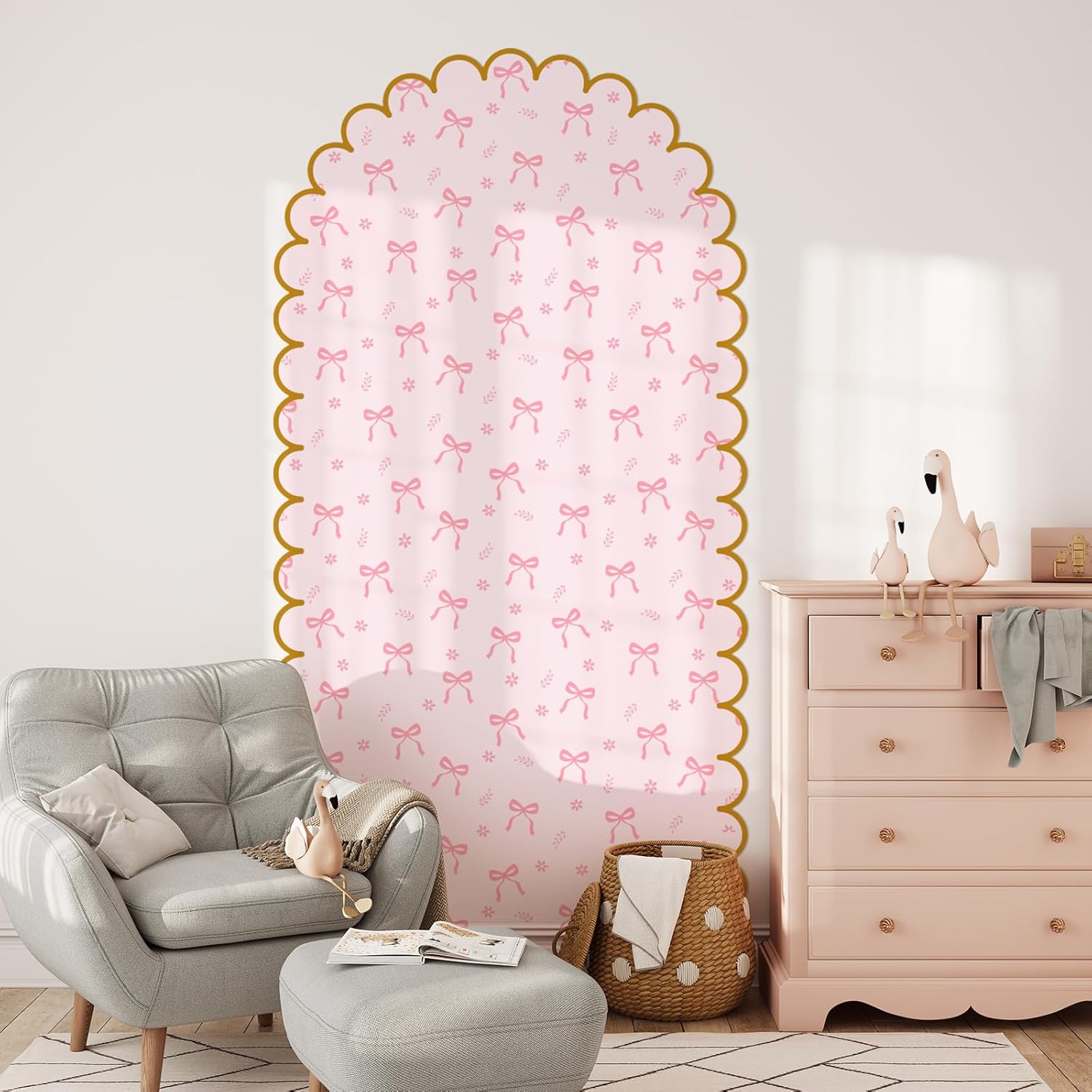 Bow Arch Wall Decals Peel and Stick Large Bow Wallpaper Wall Decal Room Decor / Pink / 58 x 30