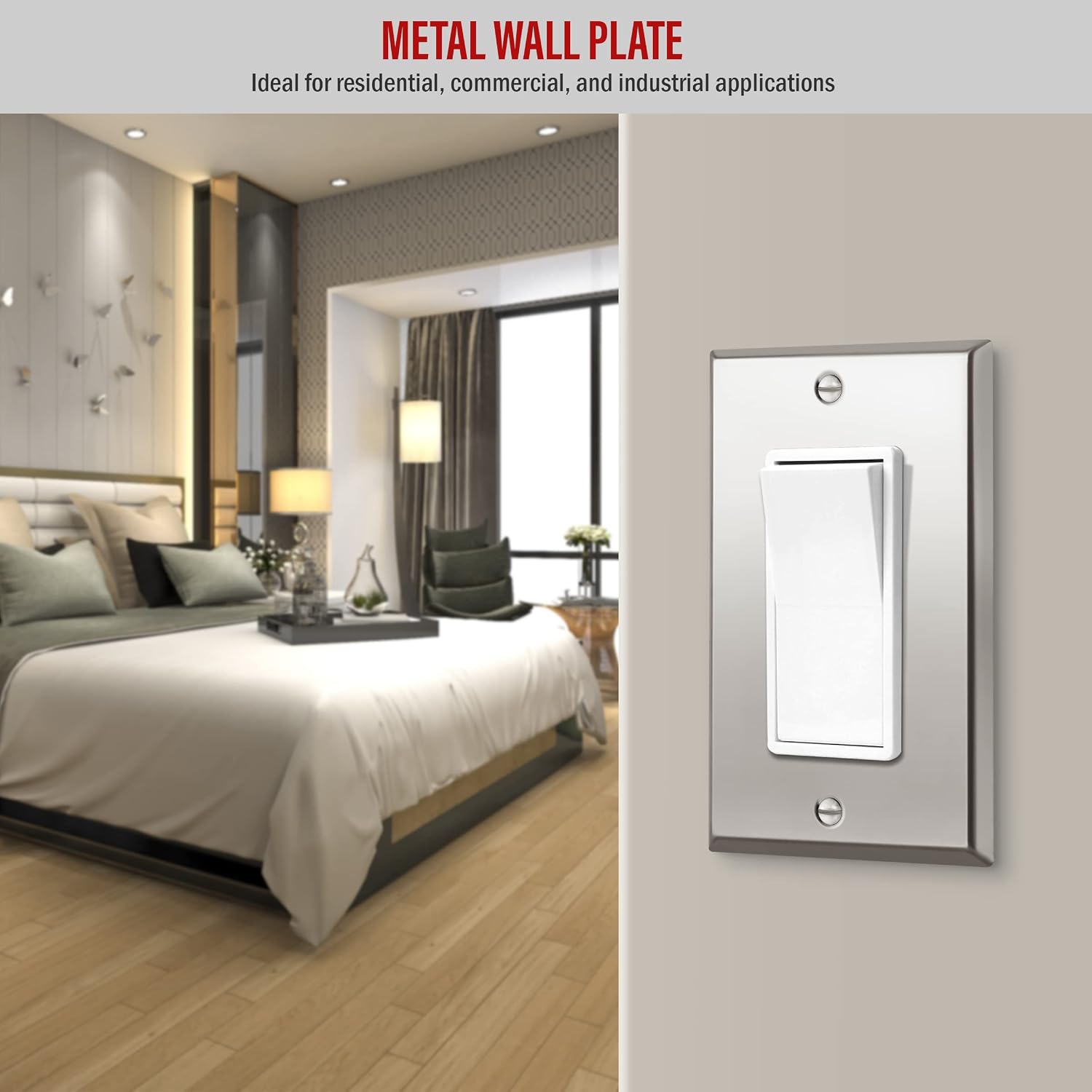 ENERLITES Decorator Switch or Outlet Metal Wall Plate, Stainless Steel 201, Corrosion Resistant, Size 1-Gang 4.50" x