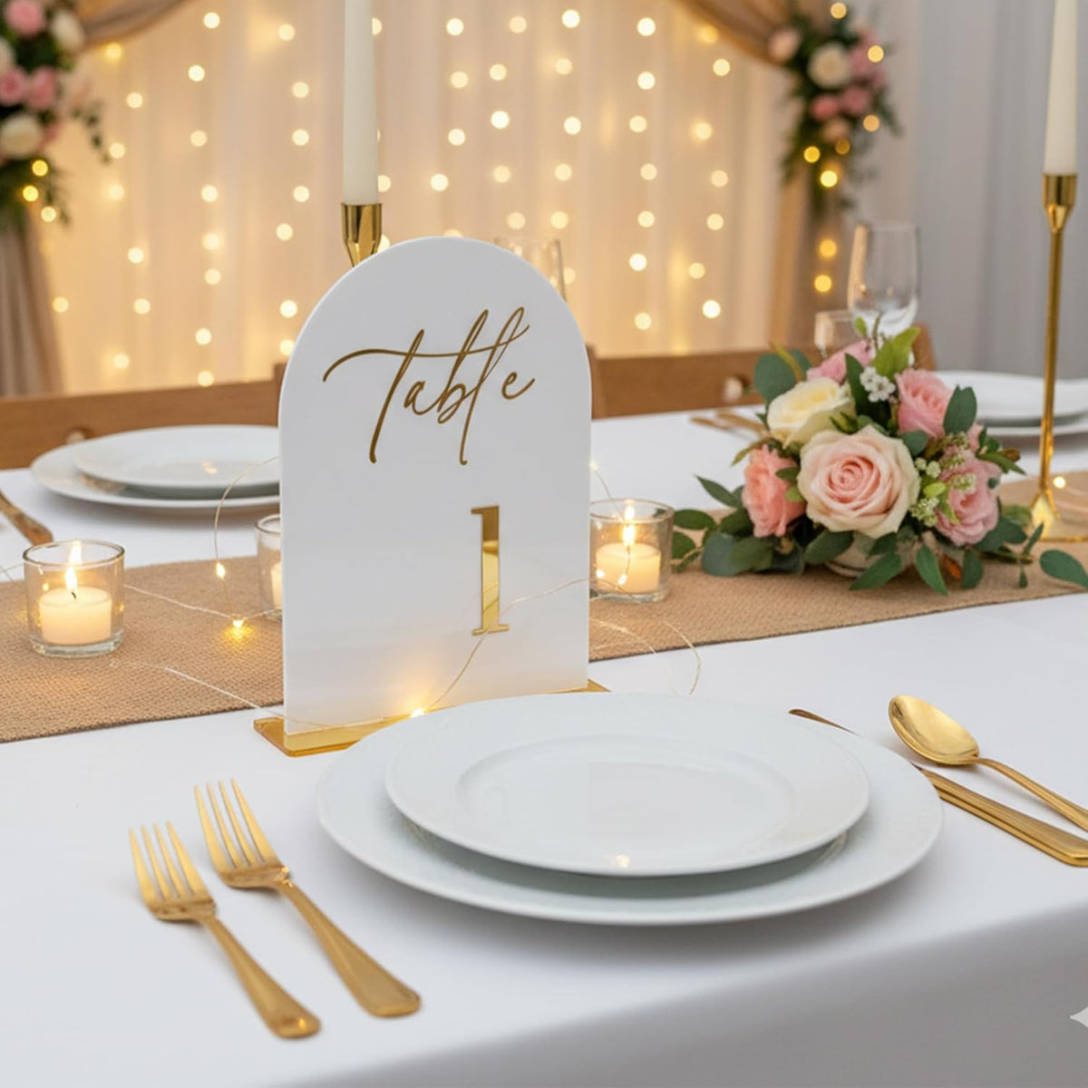 Wedding Table Numbers 1-20 with Stands,5x7 inch Arch Acrylic Table Numbers Signs with Gold Foil Embossed for Wedding