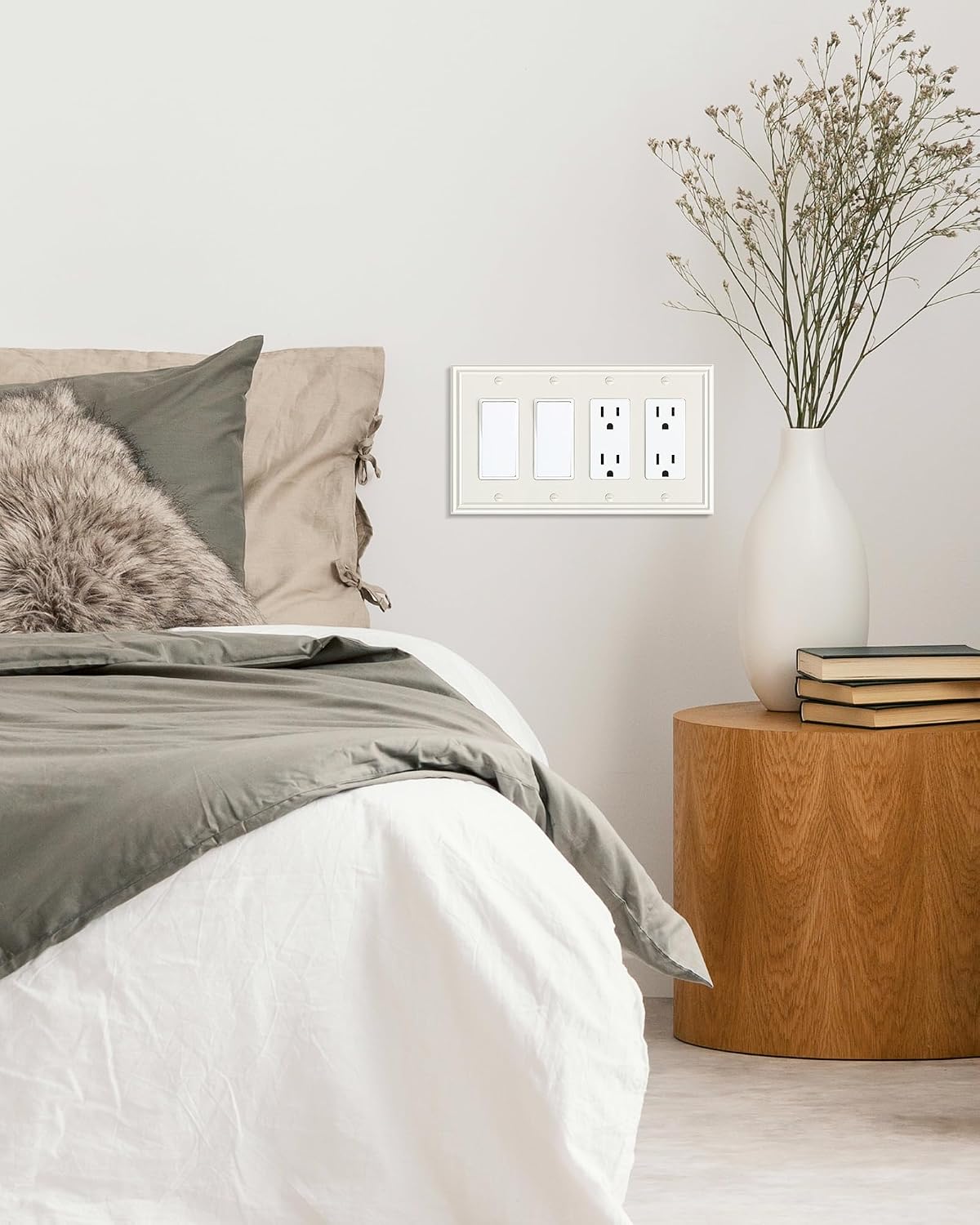 2-Pack Zinc Alloy Quad Decorator Outlet Cover Plate, Solid Wall Plates | Decorative Switch Plates and Outlet Covers, 4