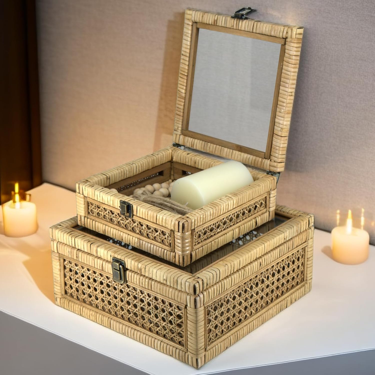 Wicker Decorative Bins / Set of 2
