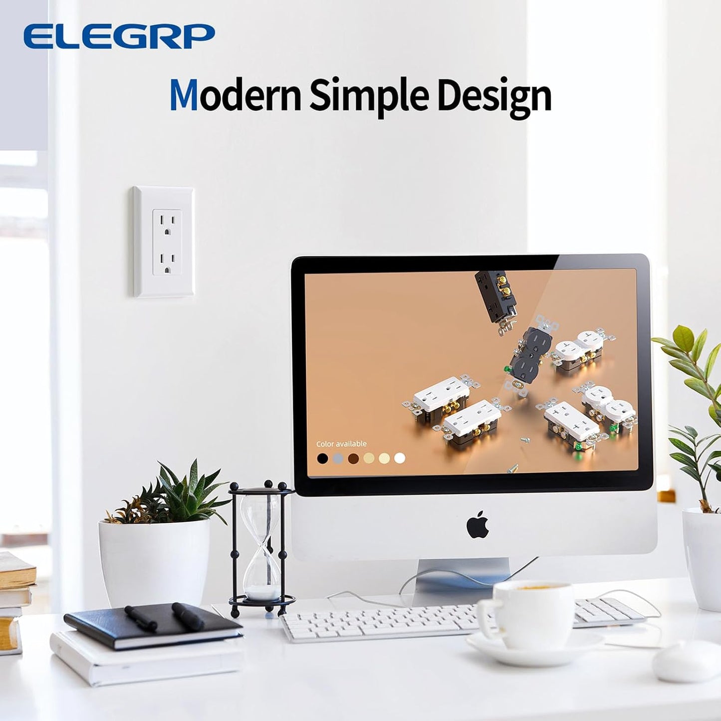 ELEGRP Decorator Receptacle, 15A 125V Standard Electrical Wall Outlet, Non-TR, 2 Pole 3 Wire, Self-Grounding