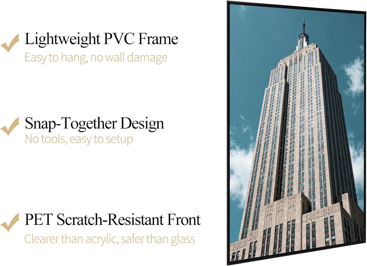 Lavezee 18x24 Poster Frame Black, 6 Packs Lightweight 18 x 24 Poster Frames for Wall Mounting, Display 24x18 Pictures