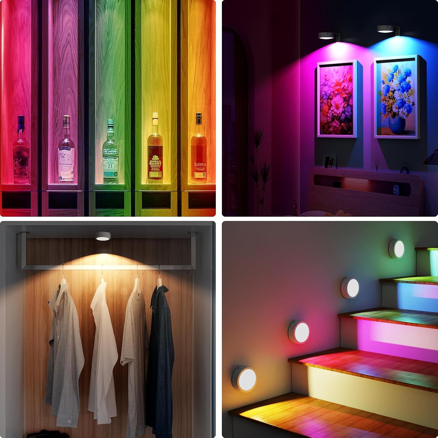 3 Pack Picture Lights for Wall, 13 RGB Color Rechargeable Battery Operated wall lights, Picture Frame lights with 3
