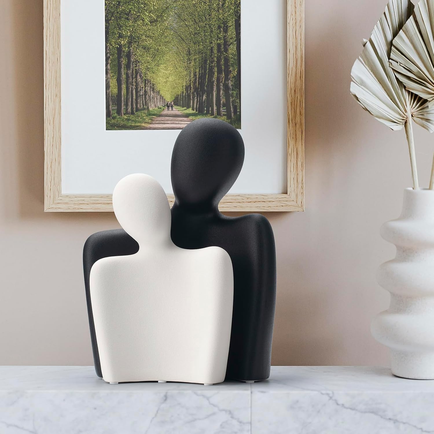Ceramic Couple Statues / Black White