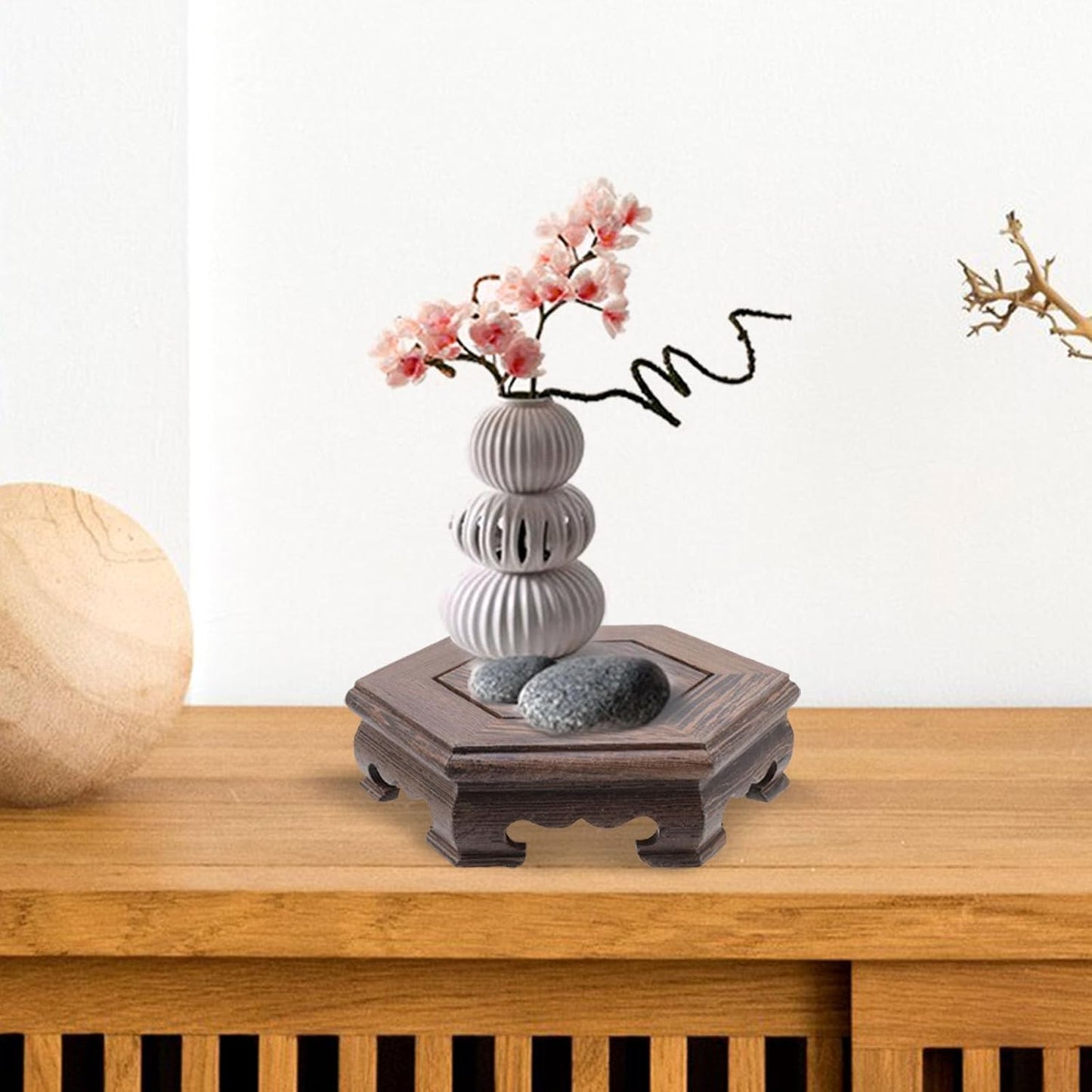 Furniture Wooden Display Stand Base Oriental Wood Round Pedestal / Hexagon; 4.72 / Chicken Wing Wood