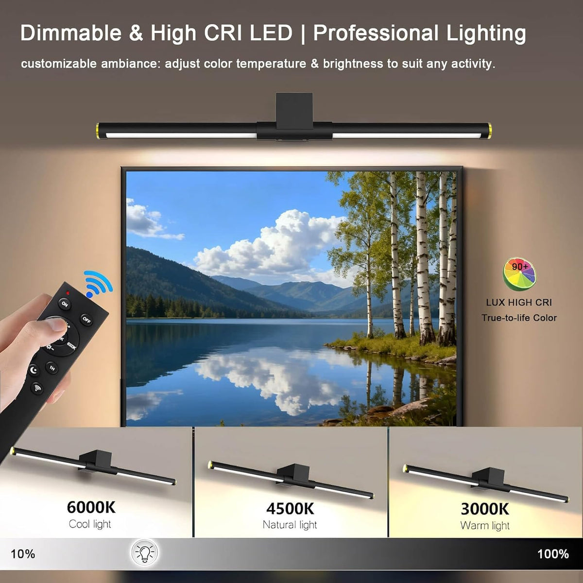 Picture Lights for Wall Battery Operated, Rechargeable Wireless Lights for Pictures on Wall with 3 Color Dimmable