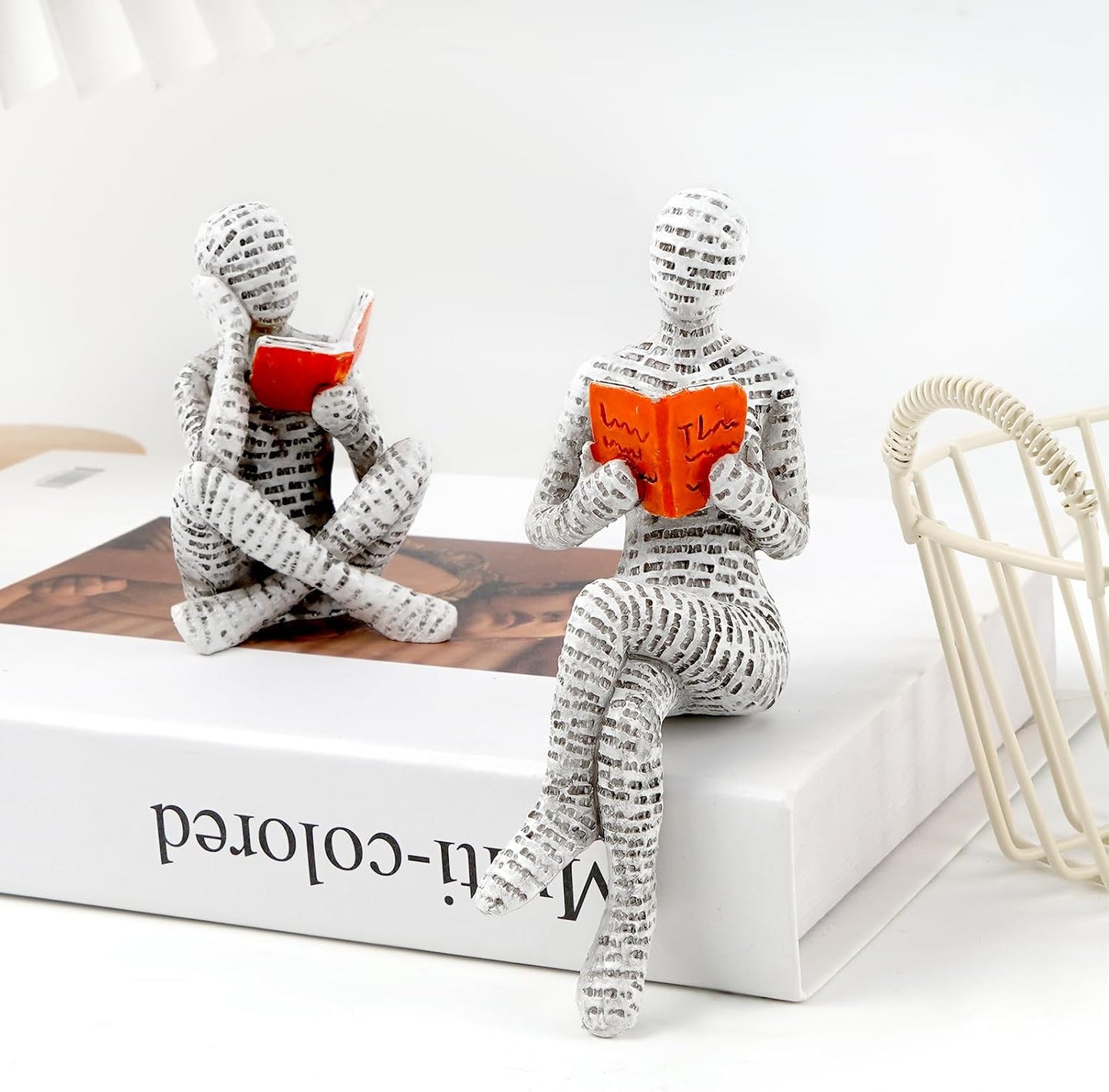 Modern Abstract Reading Sculpture Small Resin Statue / Set of 3