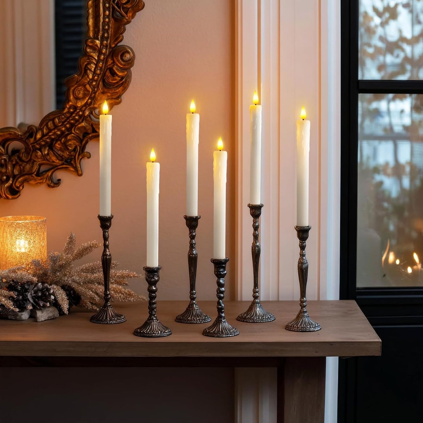 Homemory Real Wax LED Flameless Taper Candles with Timer, Dripless Fake Candlesticks with 3D Flickering Flame, 9.6