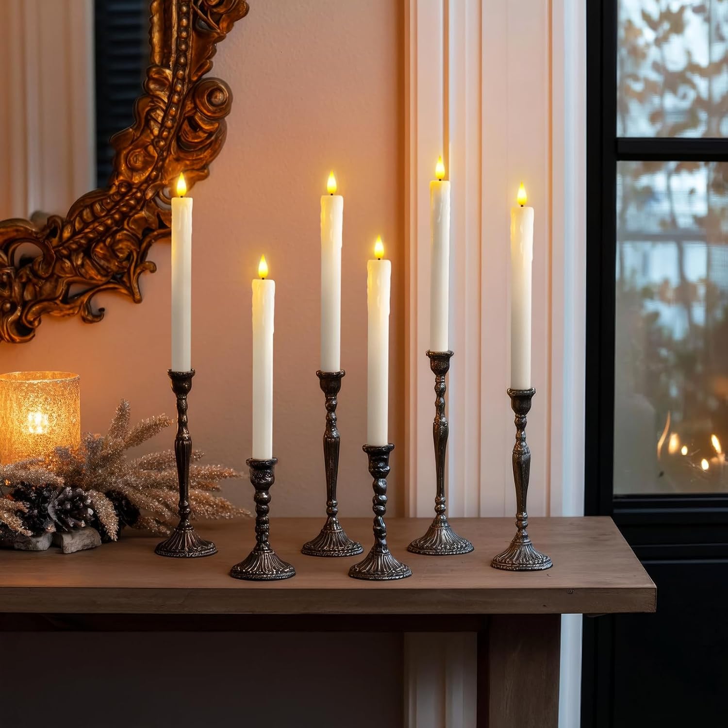 Homemory Real Wax LED Flameless Taper Candles with Timer, Dripless Fake Candlesticks with 3D Flickering Flame, 9.6