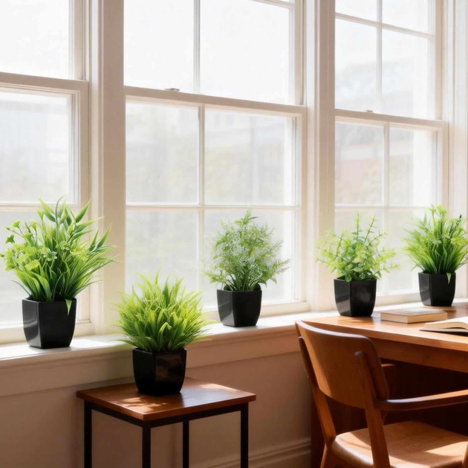 Fake Plants / Small Potted Artificial Greenery Decor / Set of 6