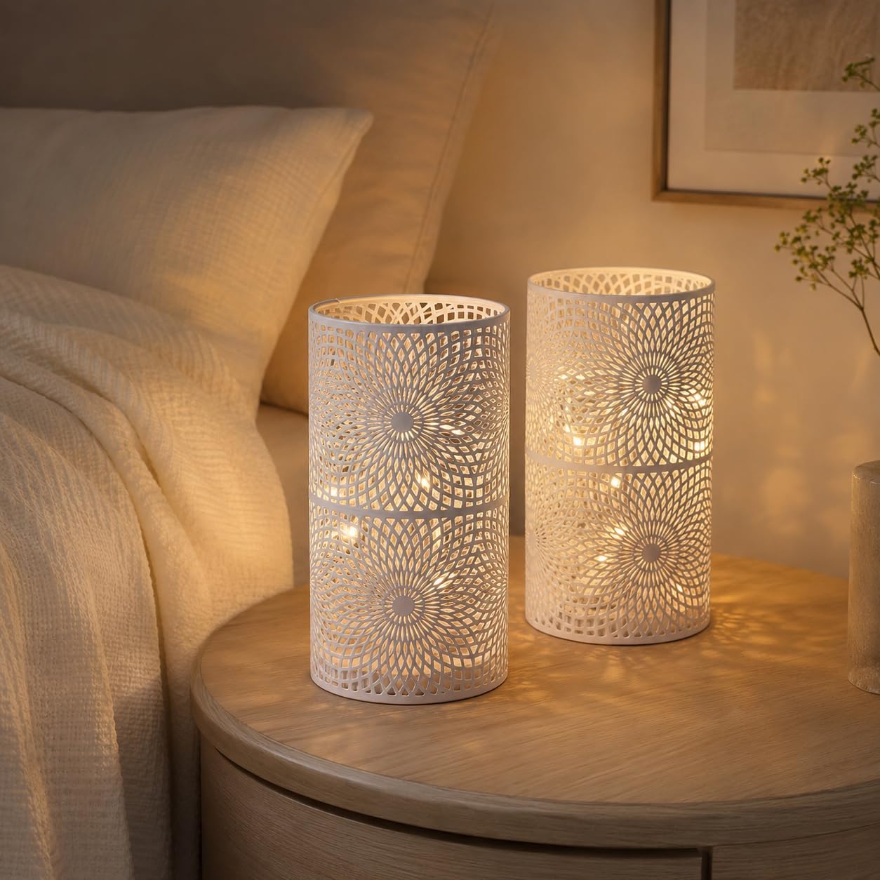 JHY DESIGN Set of 2 White Table Metal lamp Battery Powered Cordless Accent Light with Edison Style Bulb battery