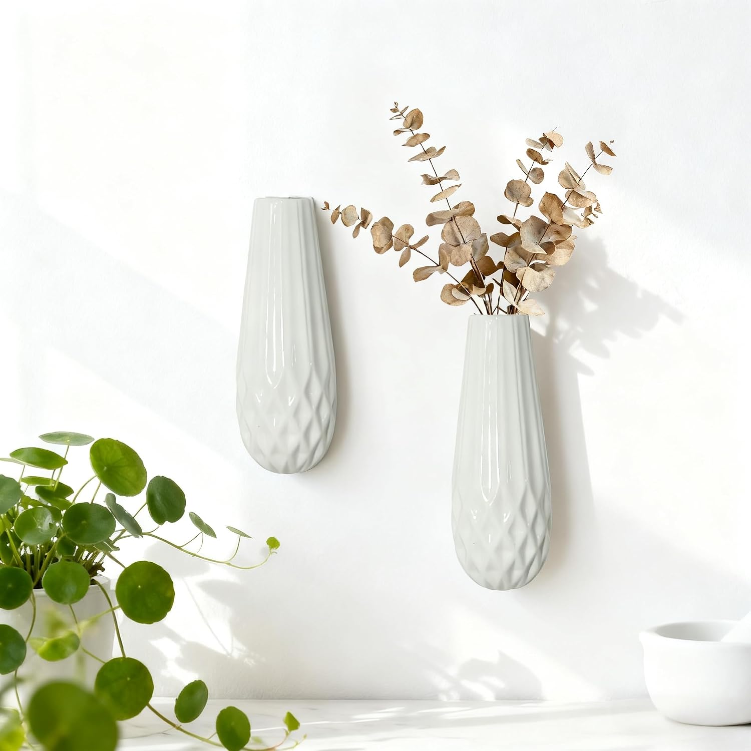 Artistic Wall Ceramic Vase / Medium / White / Set of 2