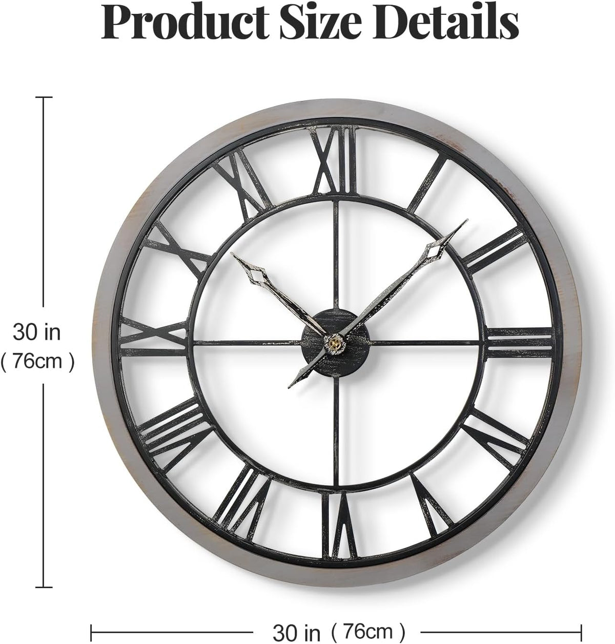 Cuspin 30 Inch Large Wall Clock Rustic Industrial Wood Frame Roman Numeral | Battery operated, Silent non ticking
