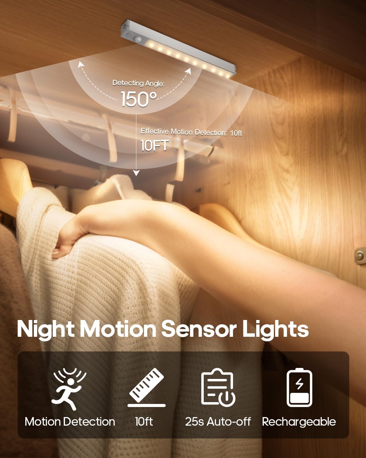 GOODEA 7" Under Cabinet Lighting with Rechargeable Battery, 3 Pack | LED Motion Sensor Light Indoor, Closet Lights with