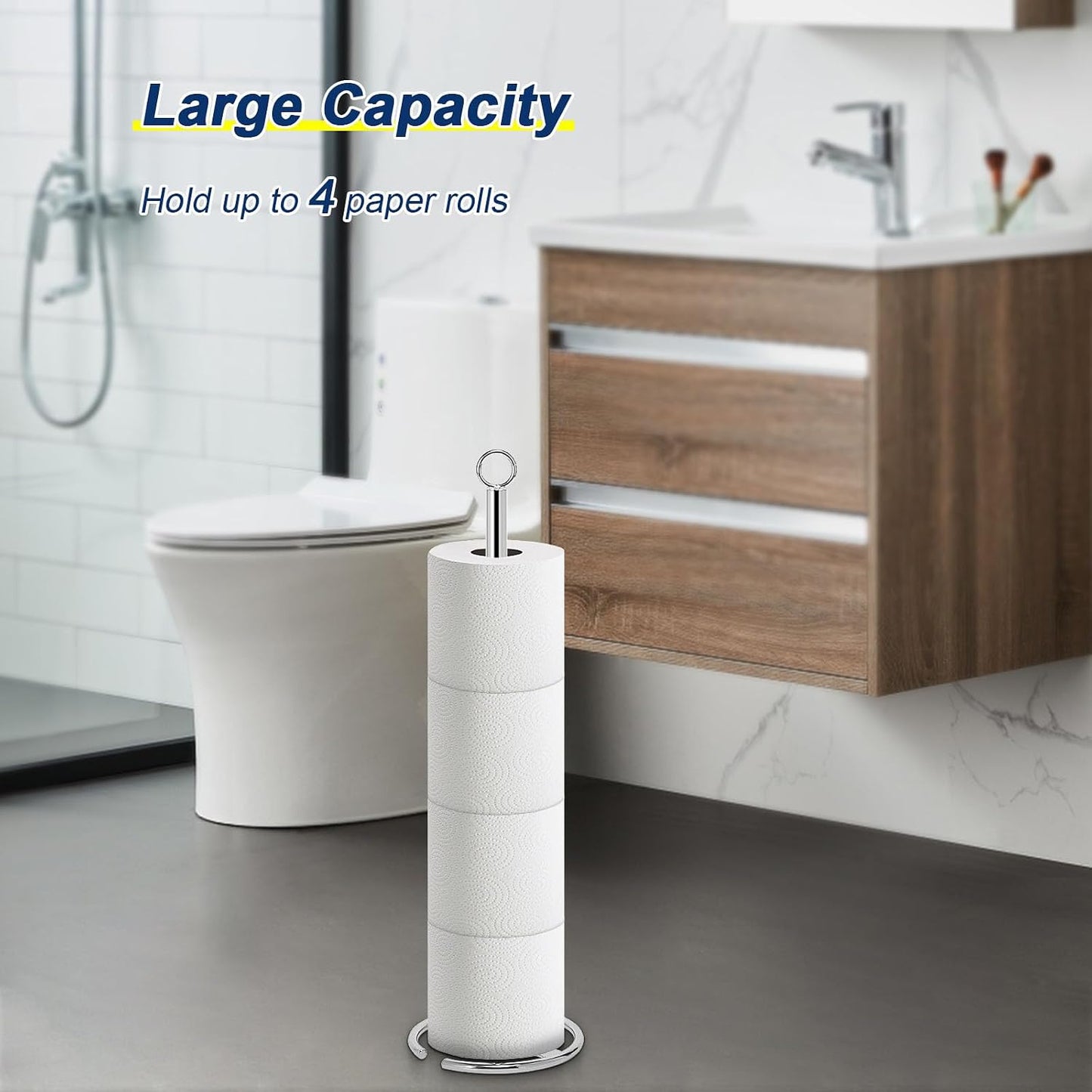 NearMoon Bath Toilet Paper Holder Stand, Freestanding Tissue Paper Storage with Reserve, Space Toilet 4 Rolls Holder