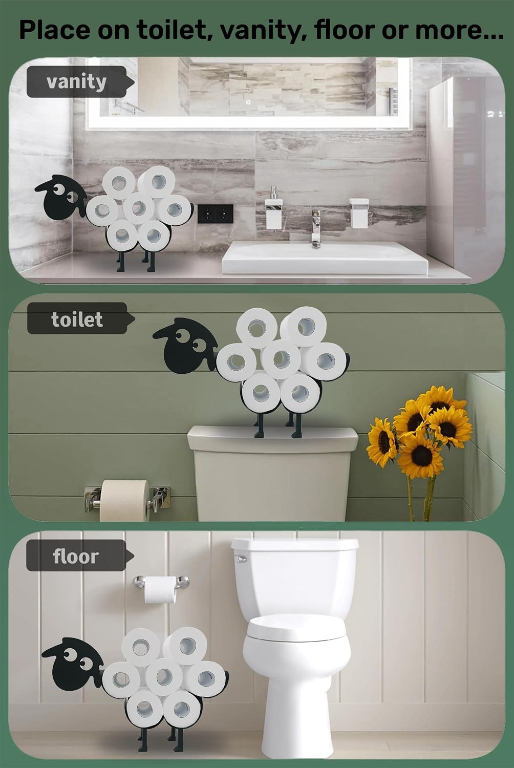Cute Sheep Animal Paper Holders, Black Metal Toilet Tissue Holder, FreeStanding Toilet Paper Organizer for Bathrooms