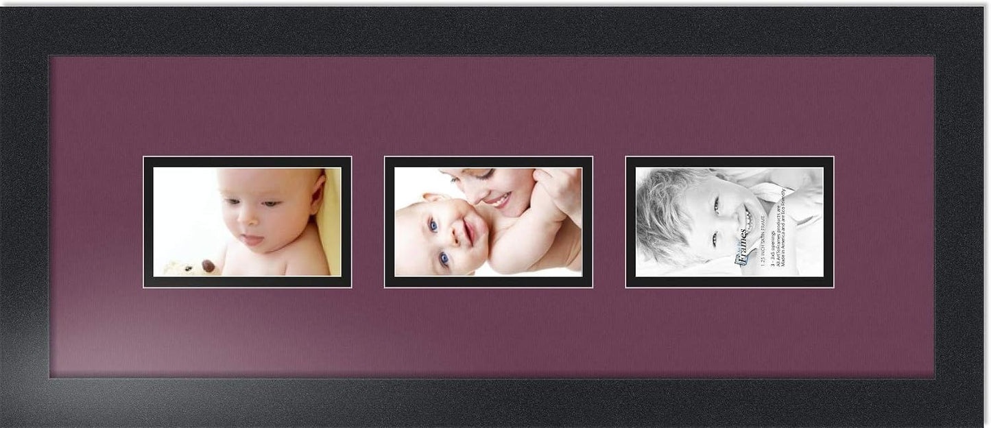 ArtToFrames Collage Photo Frame Double Mat with 3-3x5 Openings with Satin Black Frame and Ruby mat.