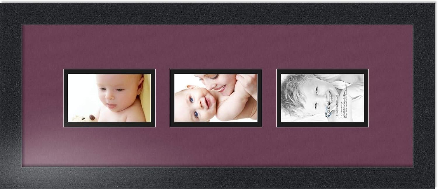 ArtToFrames Collage Photo Frame Double Mat with 3-3x5 Openings with Satin Black Frame and Ruby mat.