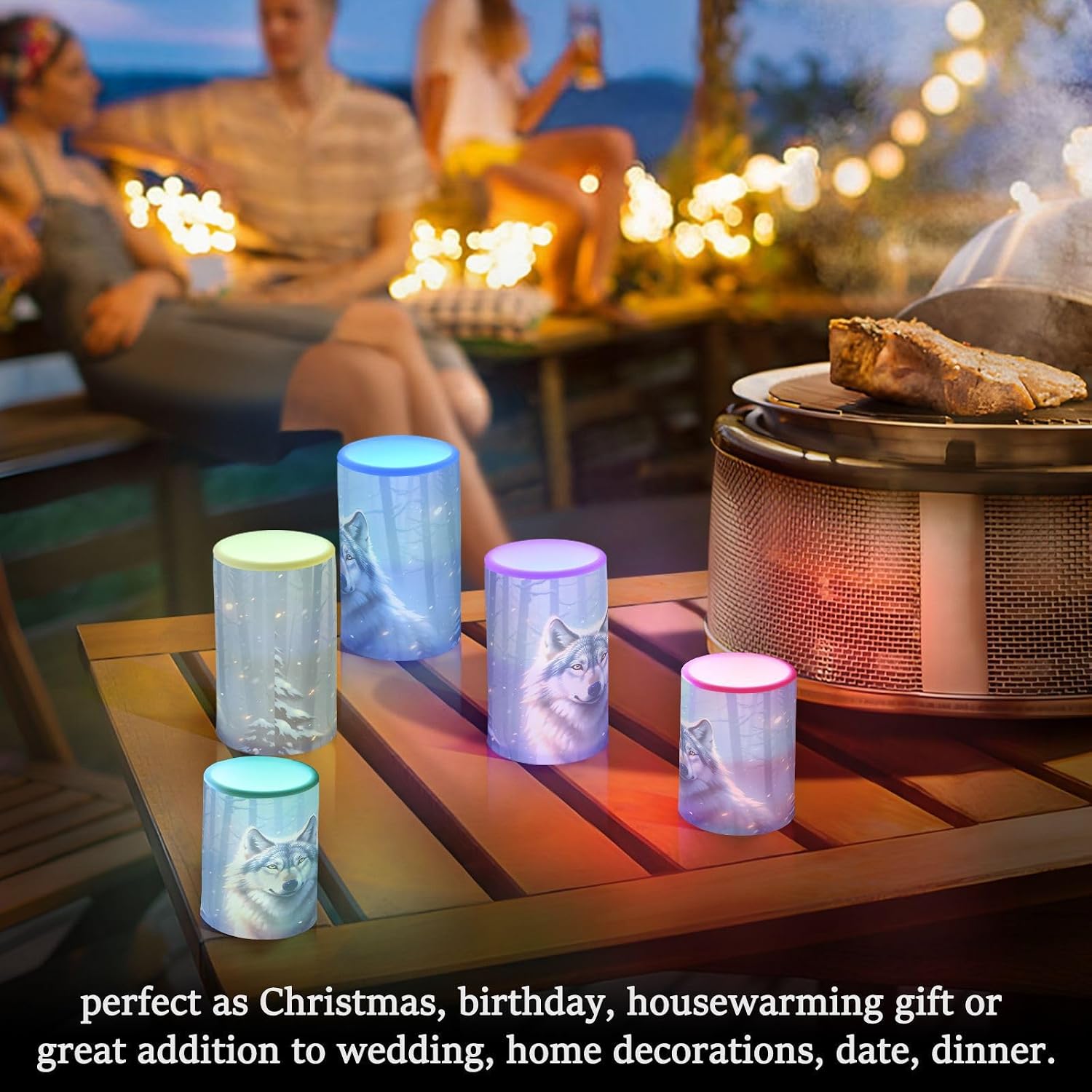 Flickering Flameless Candles, Wolf Winter Forest LED Candles with Remote Timer, Set of 2 Battery Operated Candle for