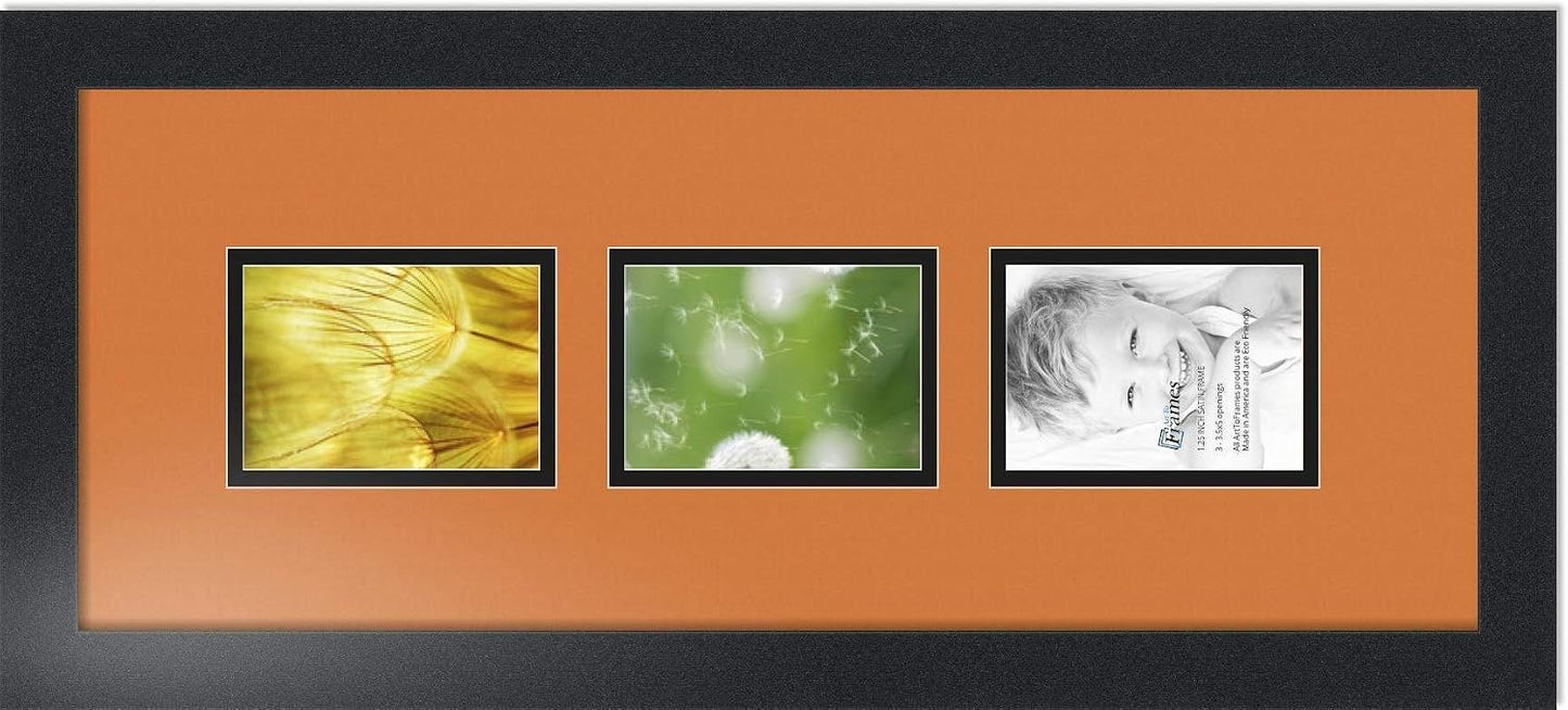 Art to Frames Double-Multimat-864-712/89-FRBW26079 Collage Photo Frame Double Mat with 3-3.5x5 Openings and Satin Black