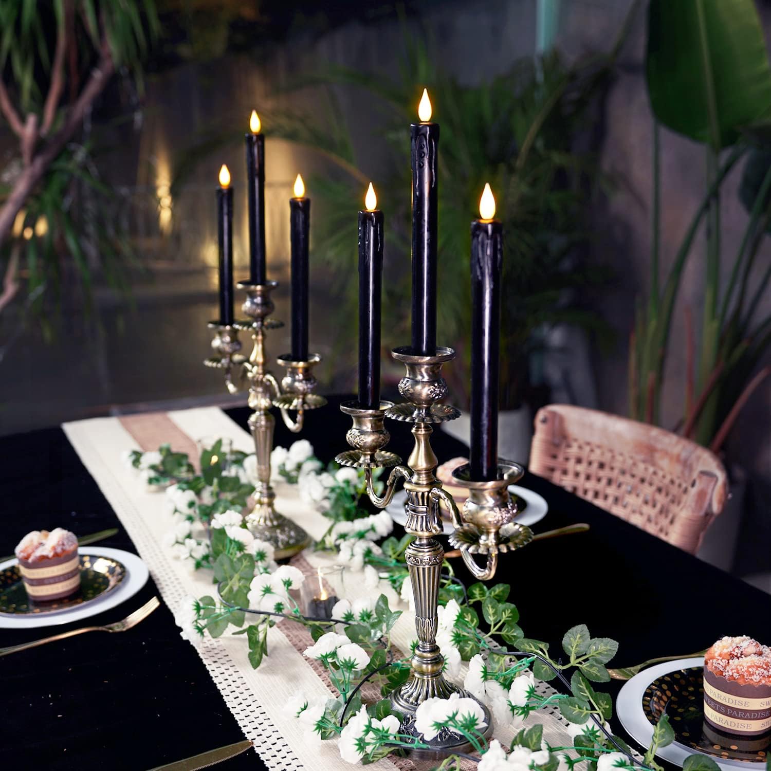Homemory Black Flameless Taper Candles with Remote and Timer, Real Wax LED Taper Candles Battery Operated, Flickering
