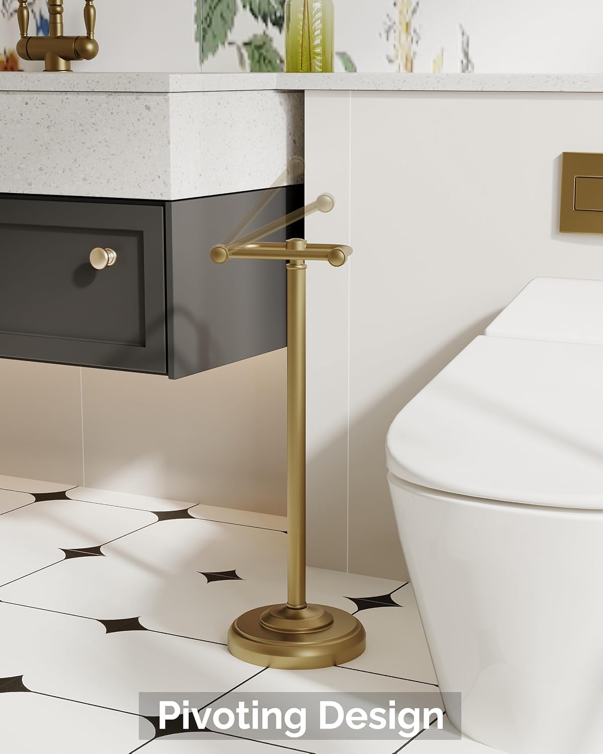 Gold Toilet Paper Holder Stand Stainless Steel & Weighted Base | Brushed Finish Post Pivoting Design Easy to Change