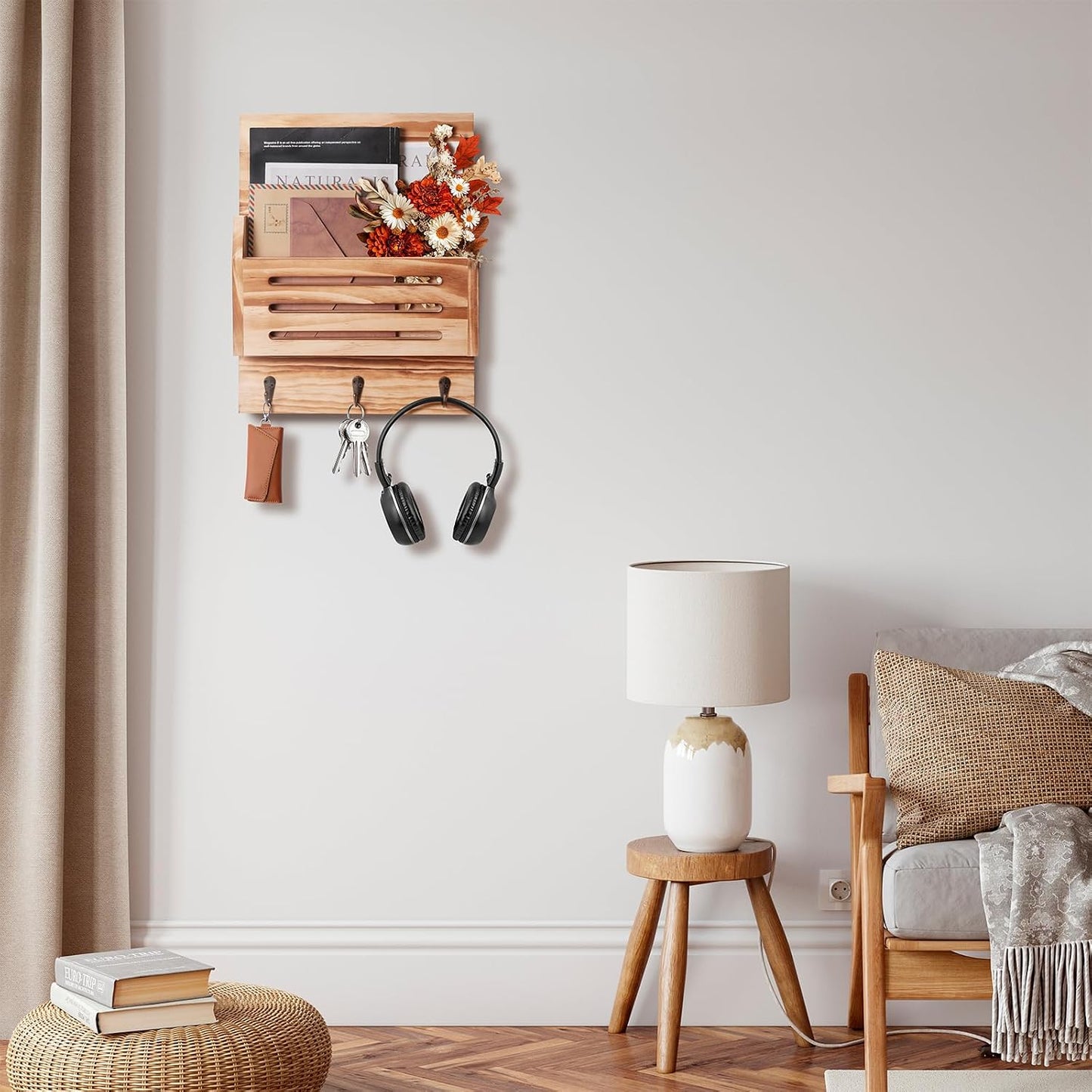 2-Slot Wooden Mail Organizer / Brown