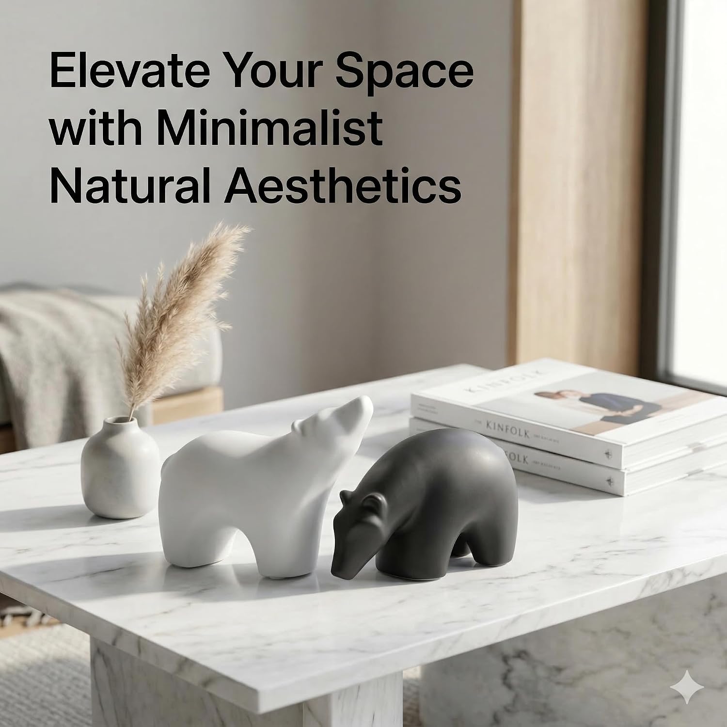 Modern Ceramic Bear Figurines / Middle / Black / Set of 2