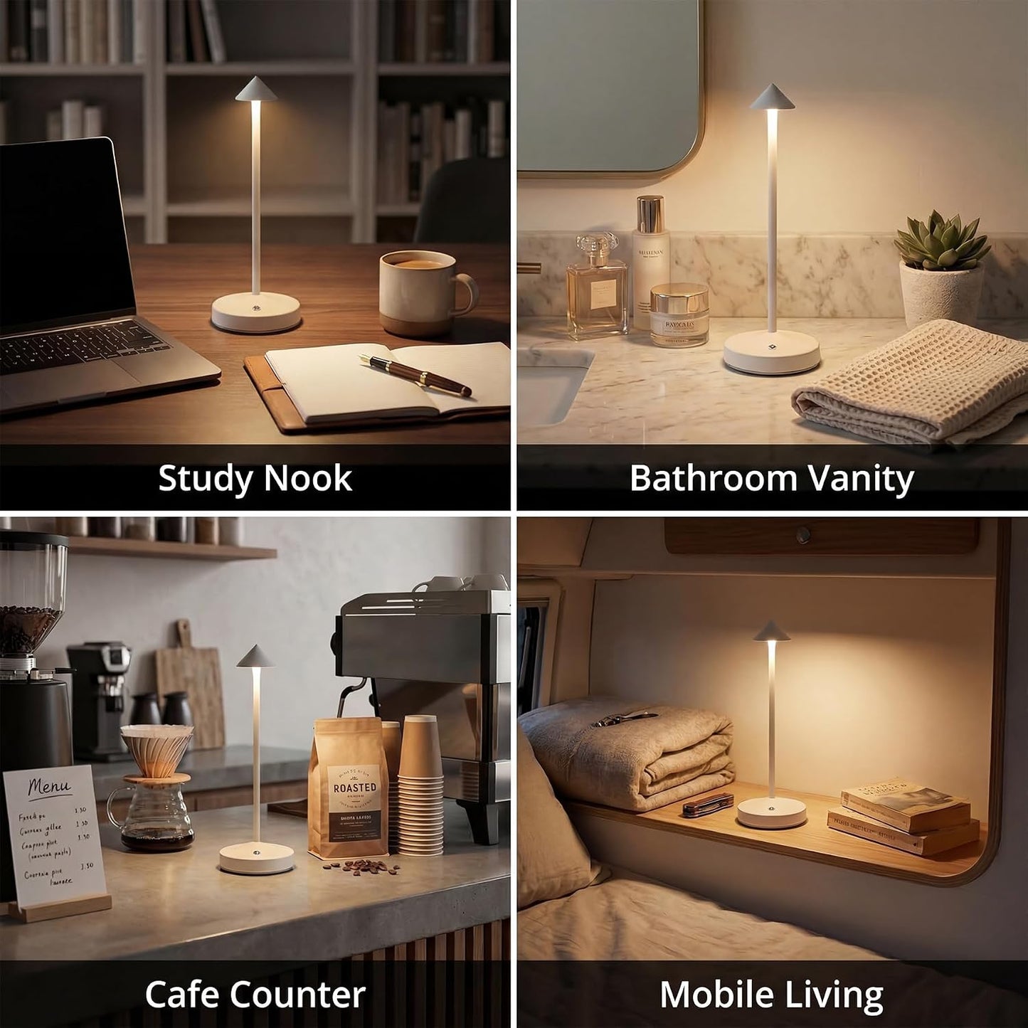 2 PACK Cordless Lamps,Battery Rechargeable Table Lamp,Portable Lamps,2 Level Brightness Dimmable Night Light,Minimalist