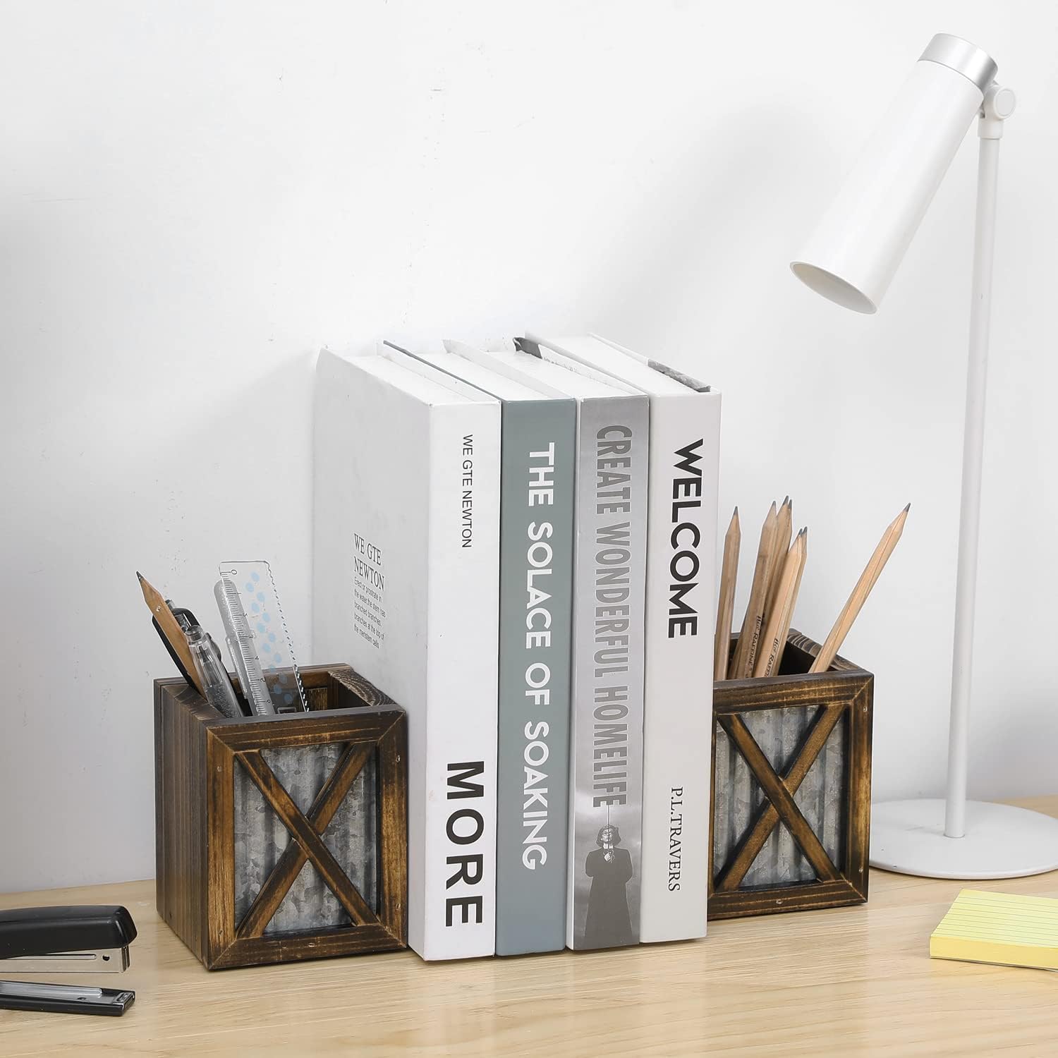 Rustic Decorative Bookends / Burnt Wood