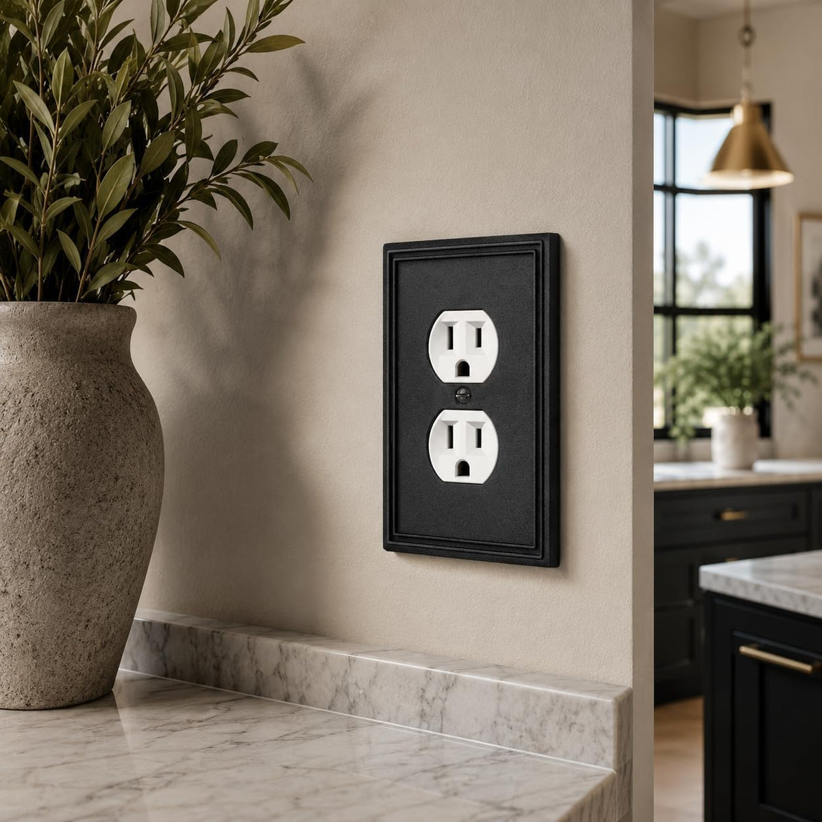 Rio Salto Matte Black Outlet Cover Plates Duplex Receptacle Modern Black Decorative Wall Plates Wall Plate Cover 1-Gang