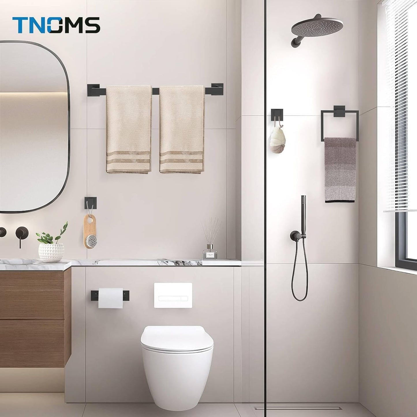 Matte Black Towel Bar Set 5-Piece Bathroom Hardware Accessories Set,23.6 Inch Modern Towel Holder Set SUS304 Stainless