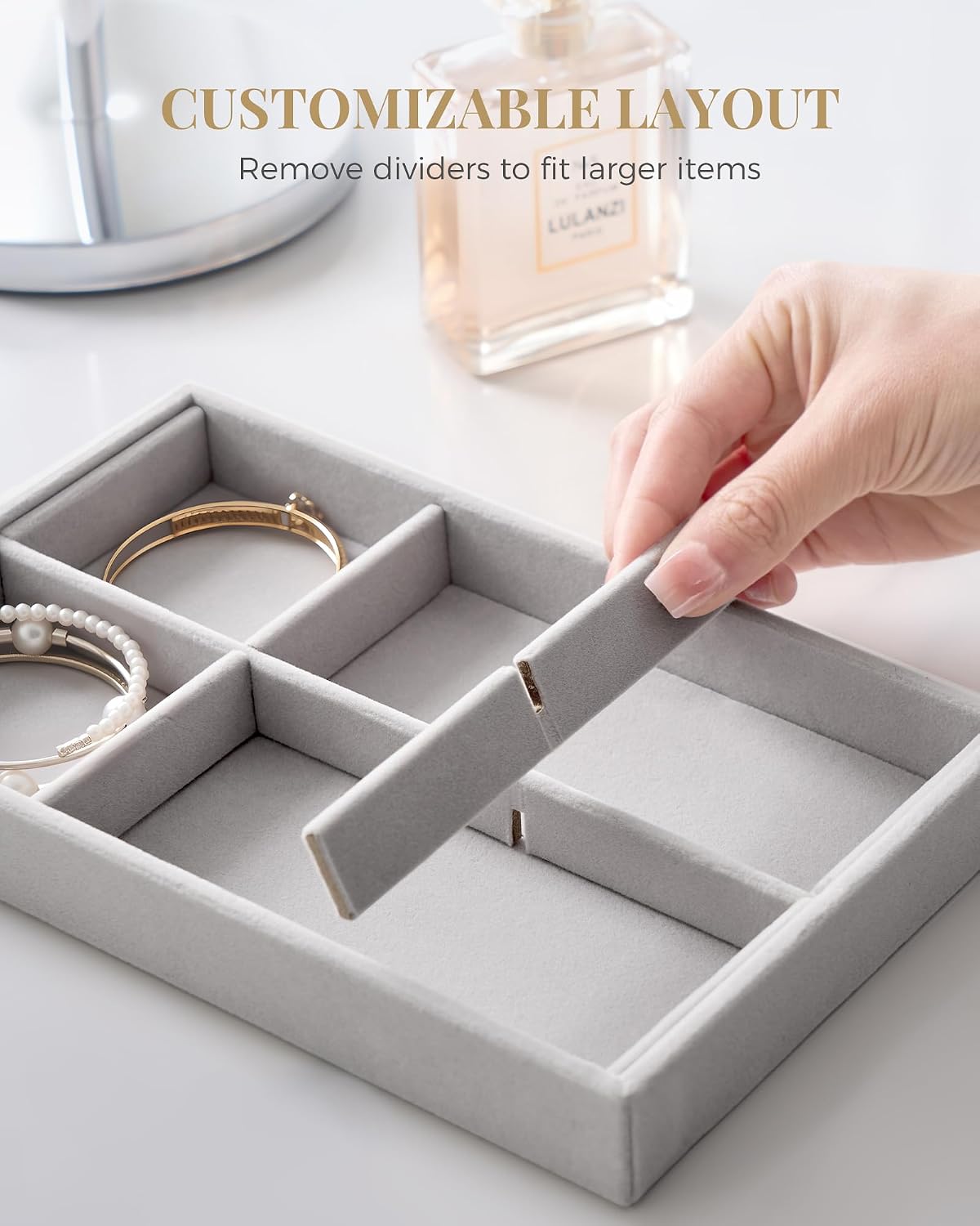 Stackable Velvet Tray Jewelry Storage Organizers Set Display Cases / Grey / A5 Size, 4 Packs