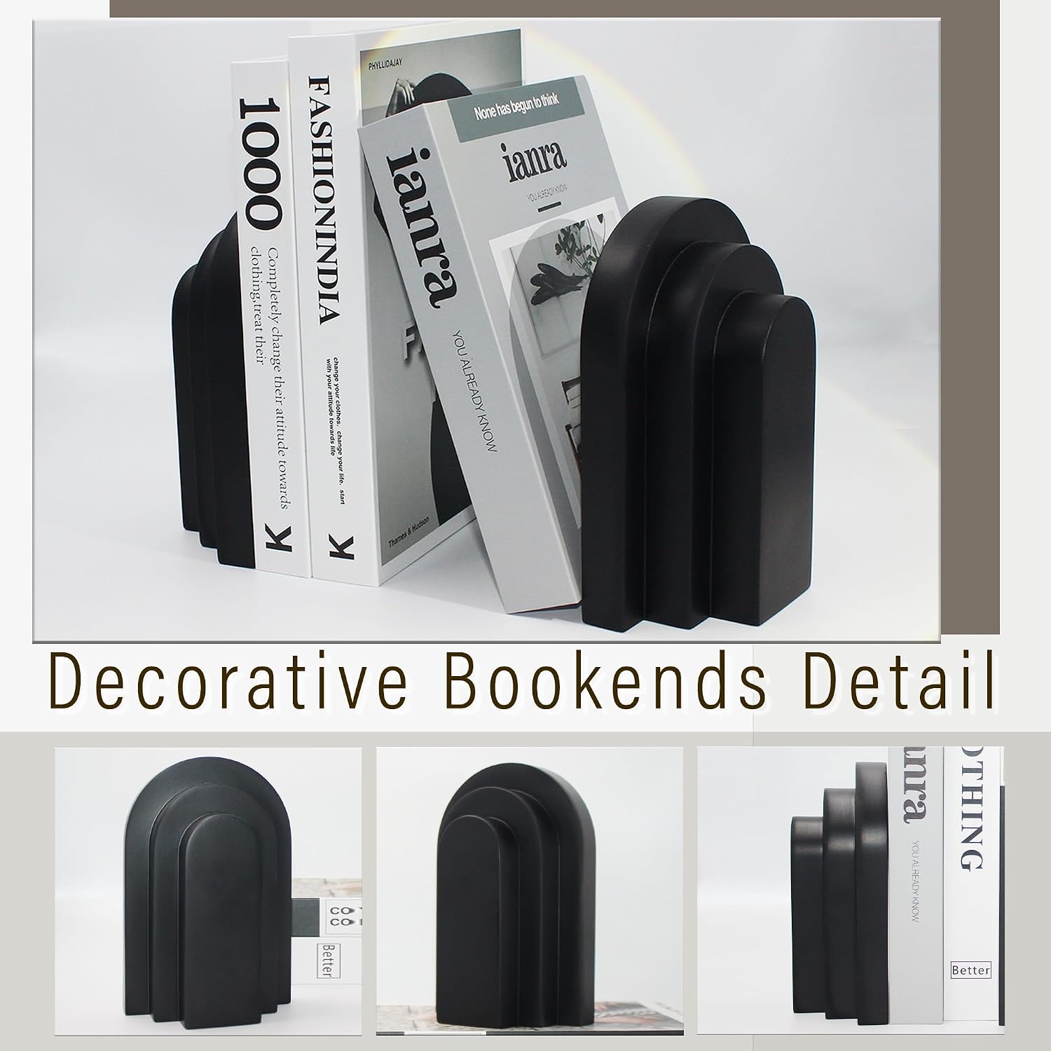 6.6 LBS Modern Book Stopper / Black / Set of 2