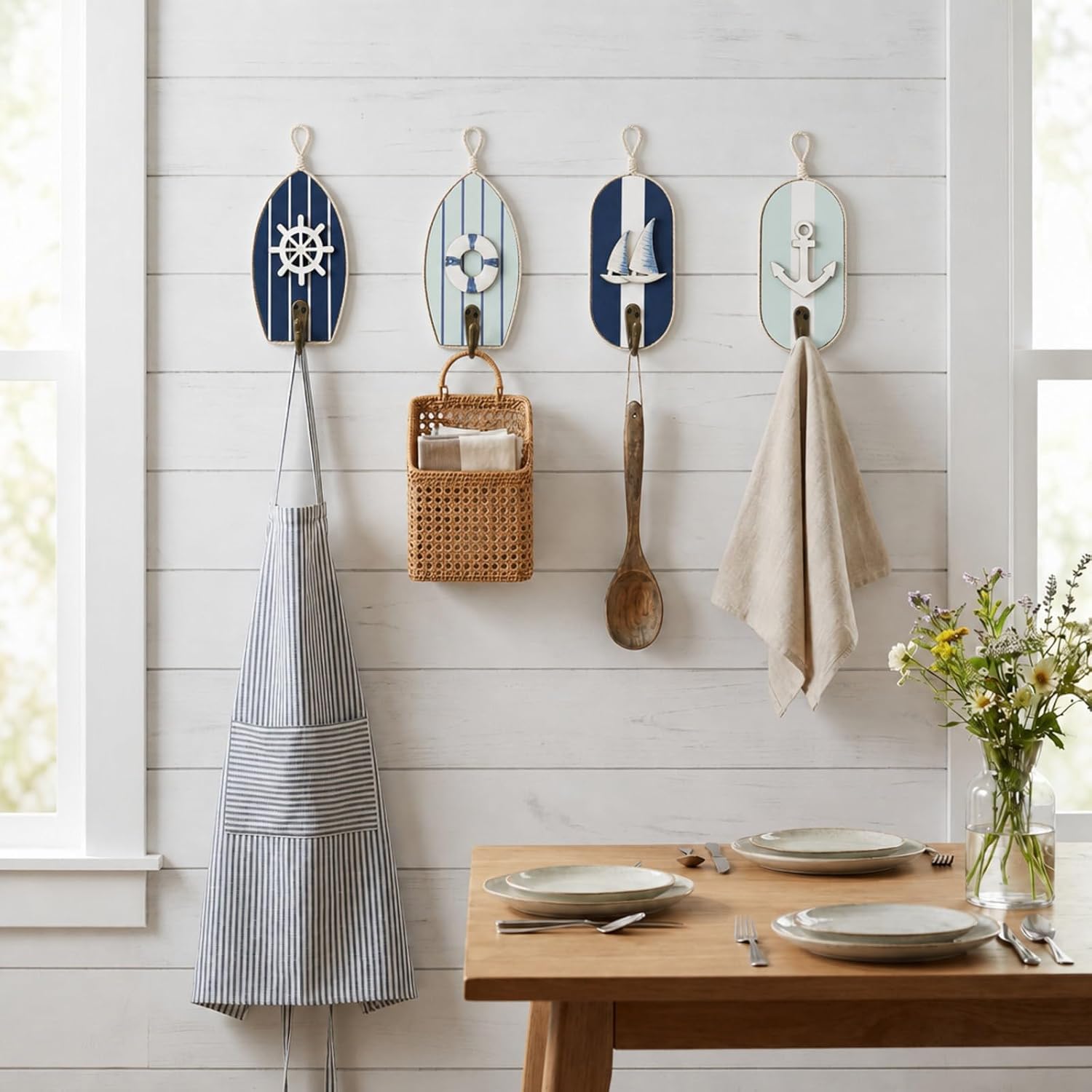 Sea Wall Hooks Wall Mounted Key Holder Beach Bathroom Decor Summer Rustic / Nautical / Set of 4