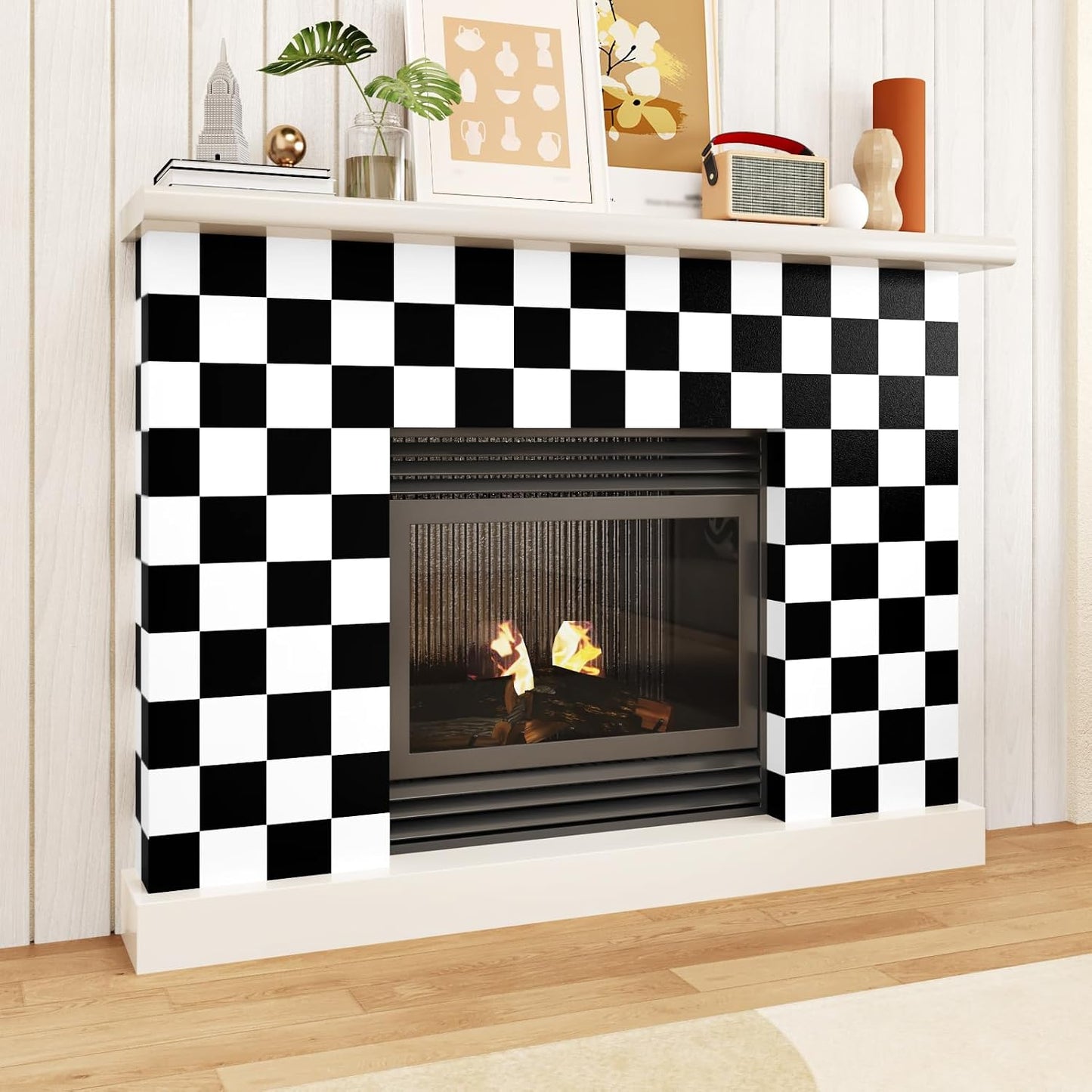White Checkered Wallpaper Modern Geometric Peel and Stick Wallpaper Lattice / 15.8 x 236 / Black