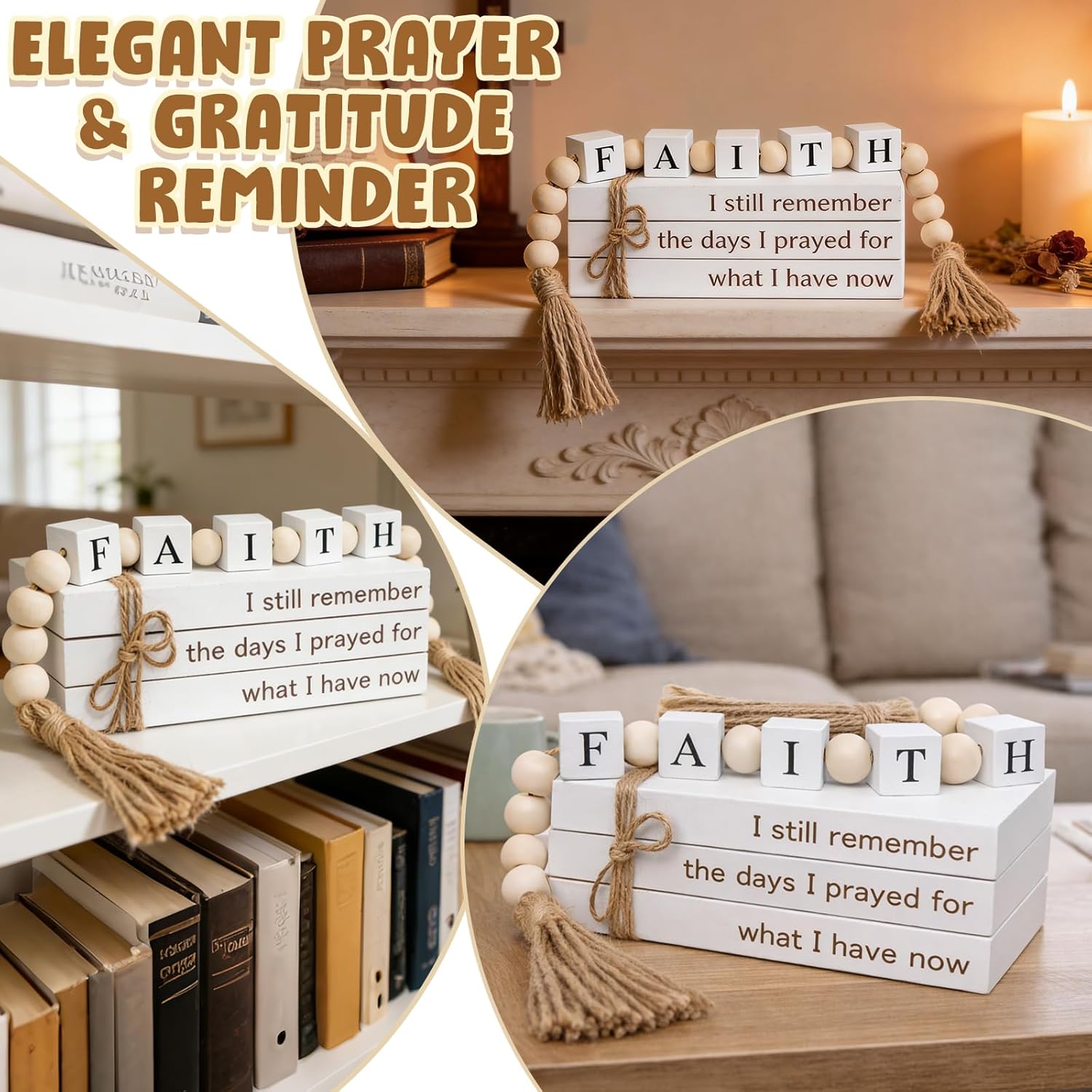 Farmhouse Fake Decorative Books Wooden Box / White