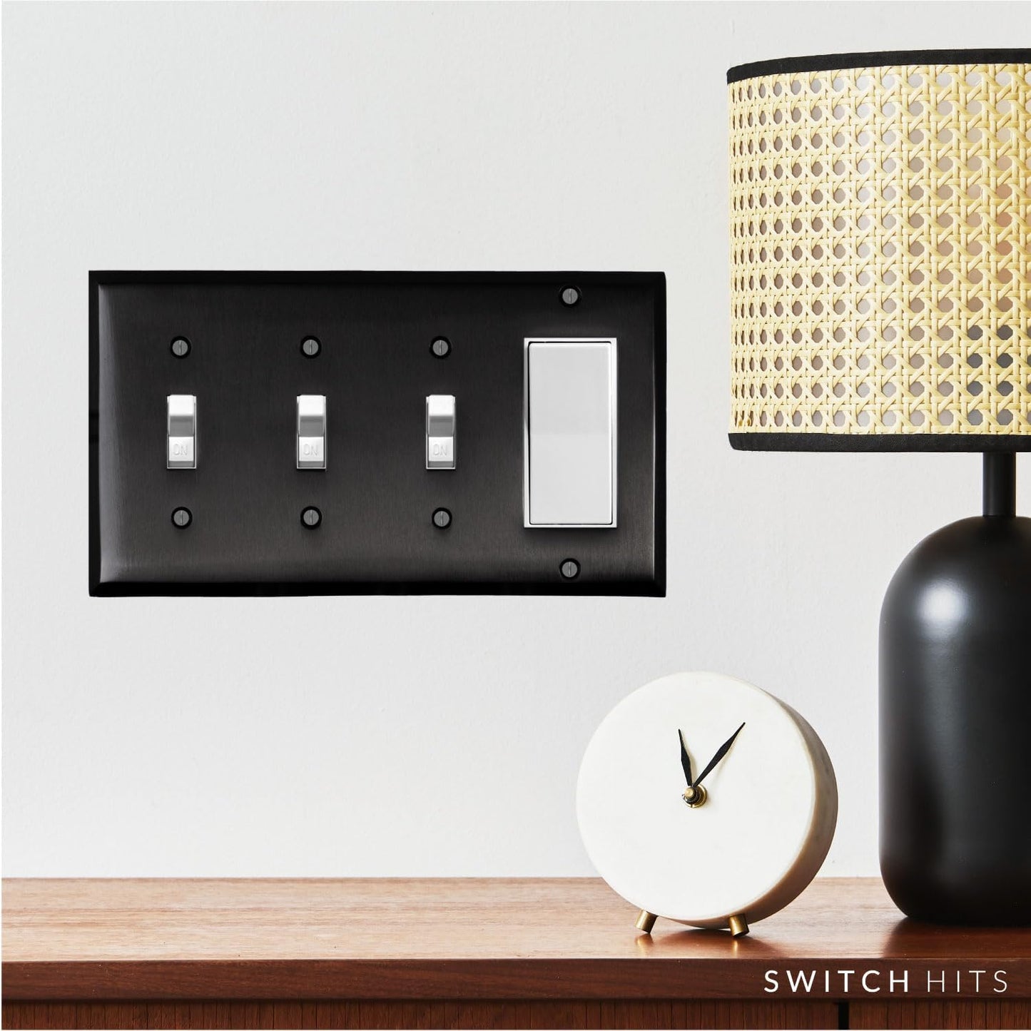 Satin Nickel Black Outlet Wall Plate | 3 Toggle - 1 GFI Rocker | 8.25" x 4.5" | Hand-Polished Brass Construction
