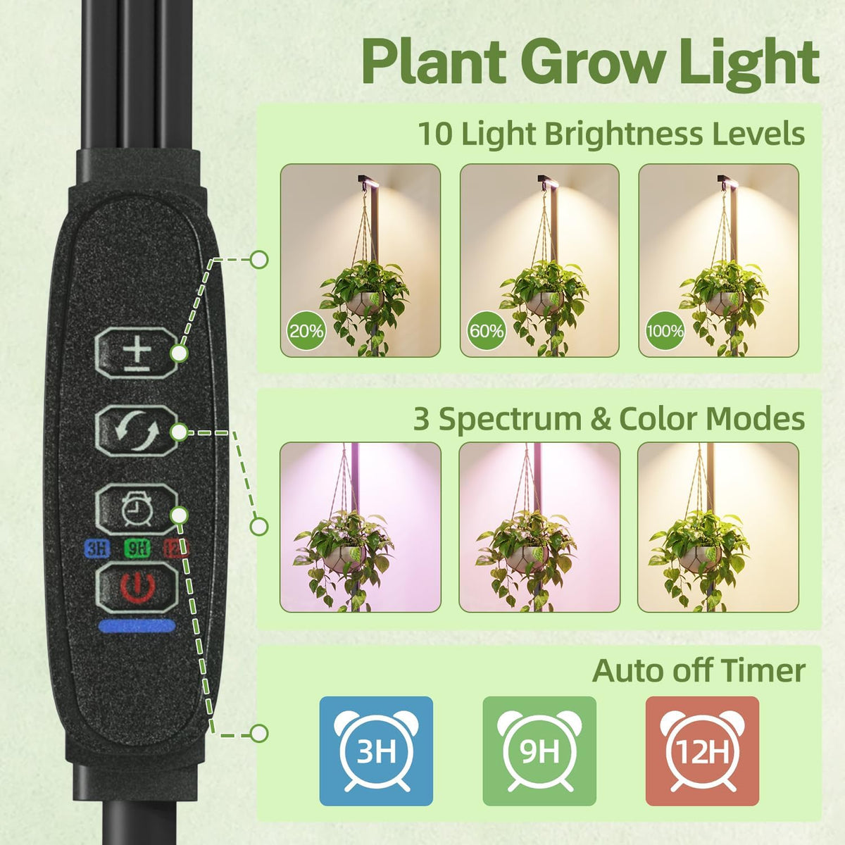 iDavosic.ly Hanging Plant Stand with Grow Light Indoor, 4 Tier, Black Brown | Tall Vertical Corner Metal Flower Shelf