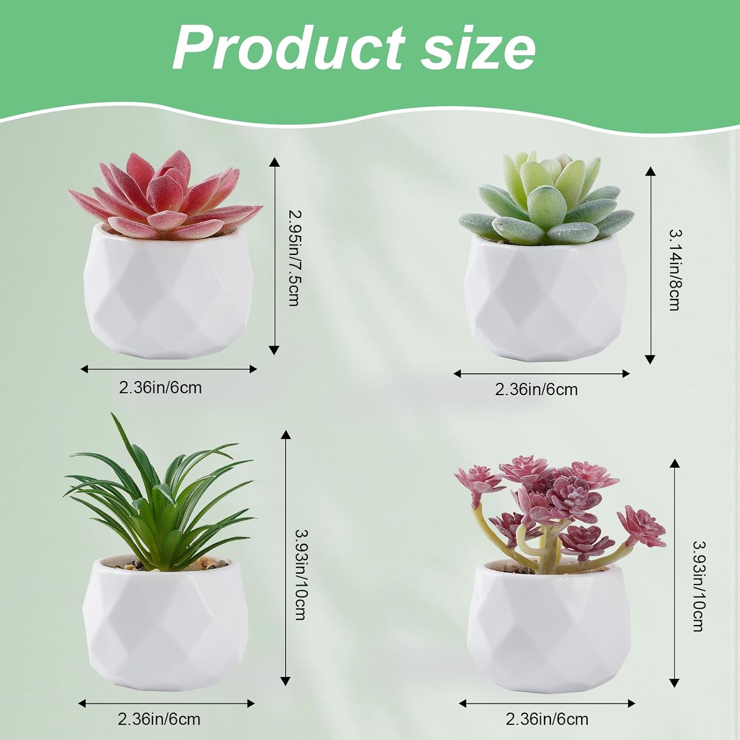 Succulents Plants Artificial in Plastic Pots / White / Set of 4